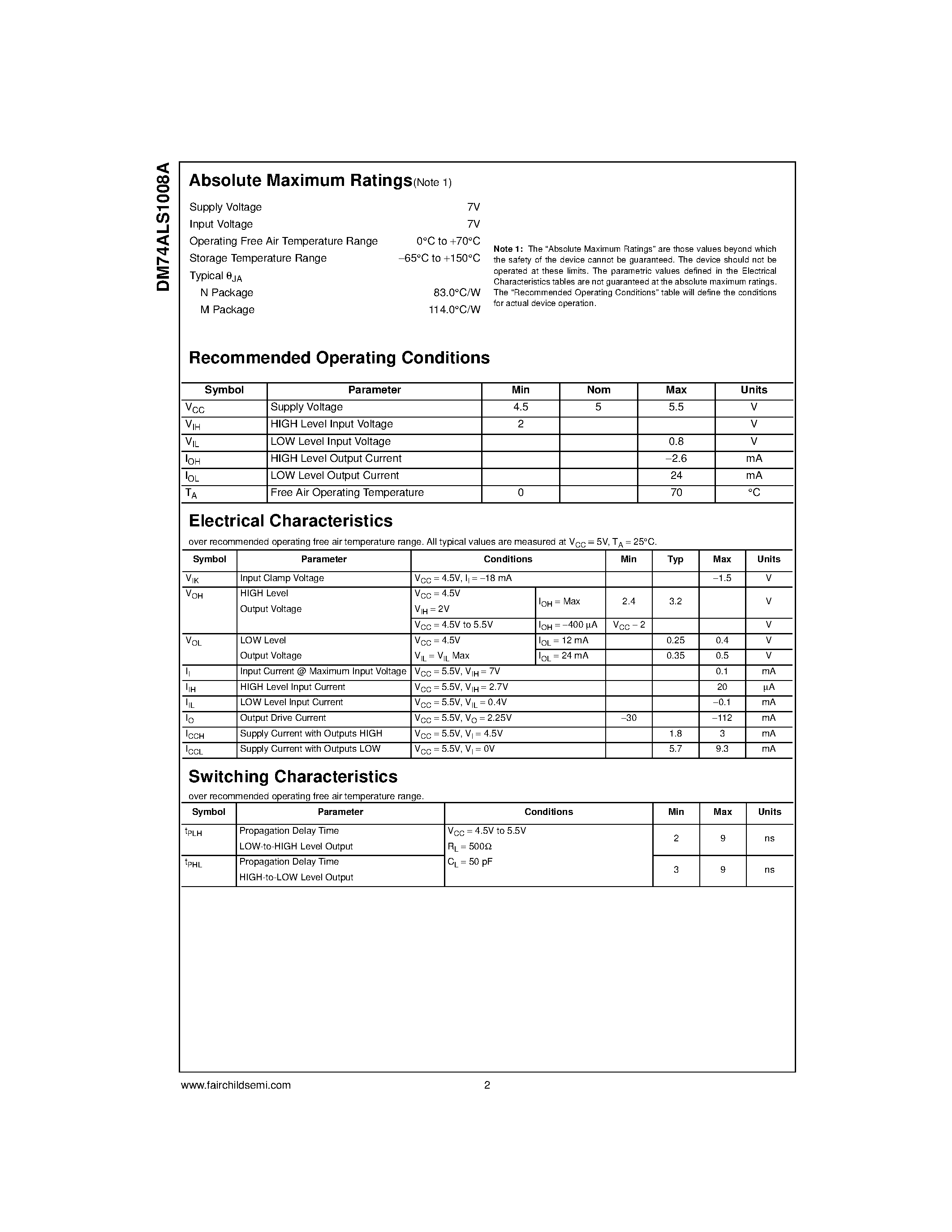 Datasheet DM74ALS1008AM - Quadruple 2-Input AND Buffer page 2