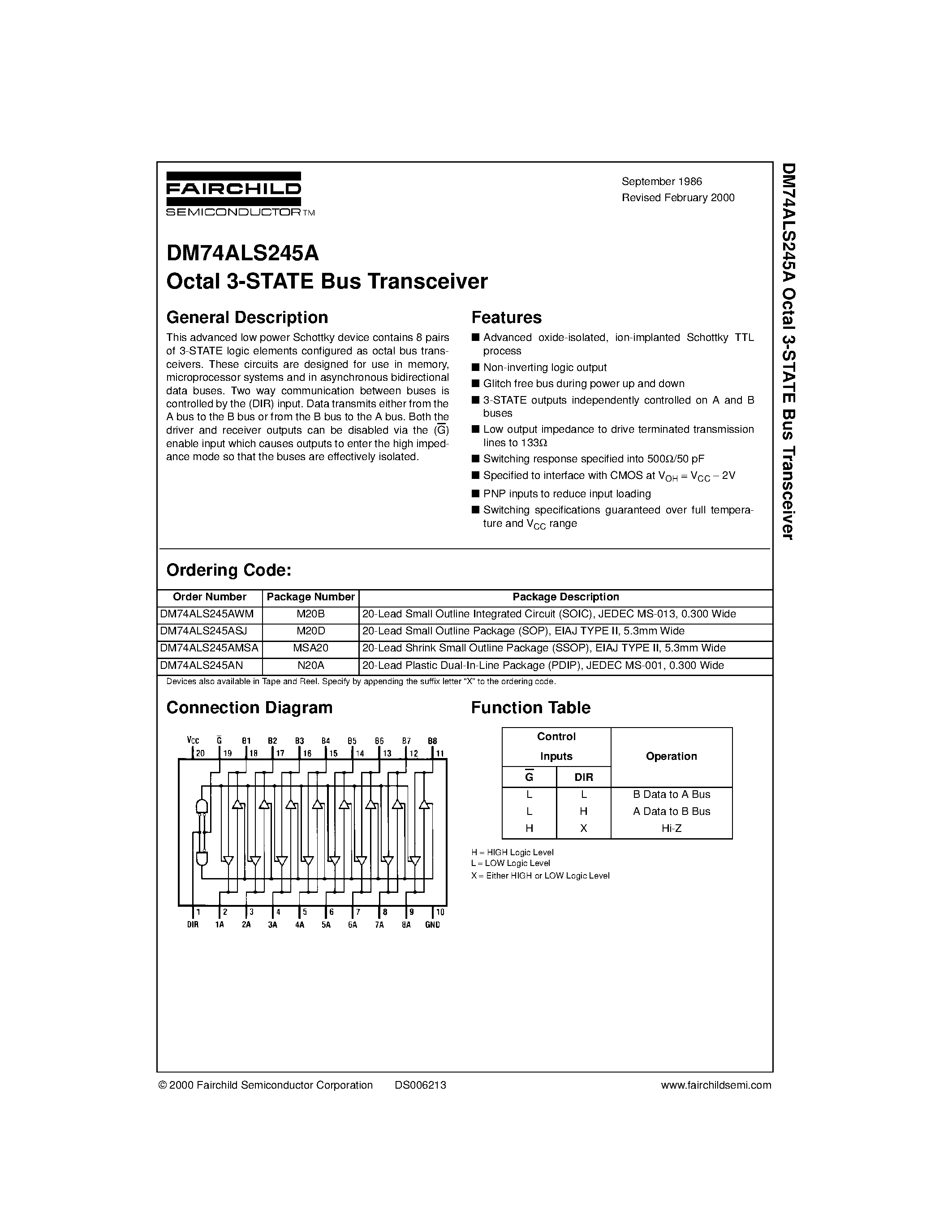 Даташит DM74ALS245AMSA - Octal 3-STATE Bus Transceiver страница 1