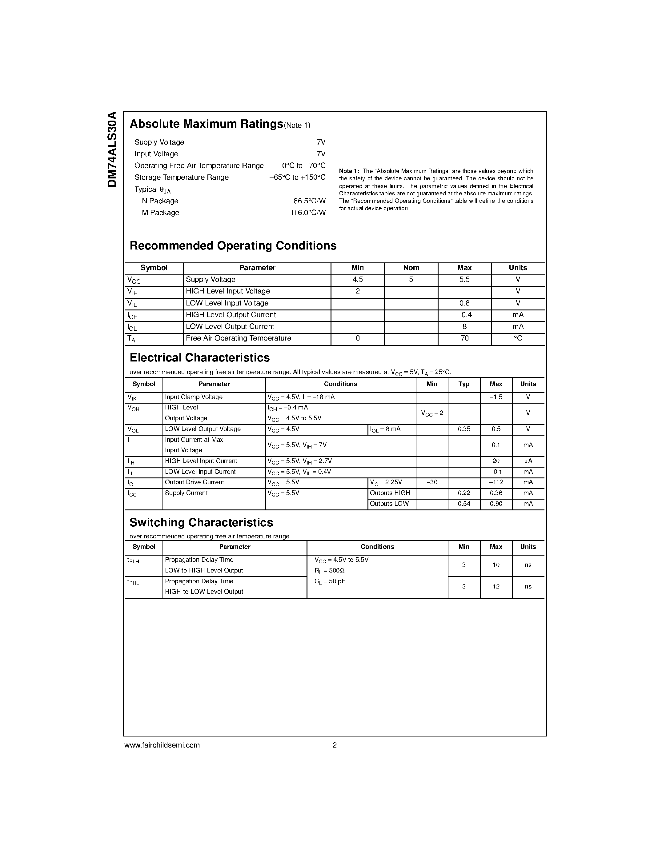 Даташит DM74ALS30A - 8-Input NAND Gate страница 2