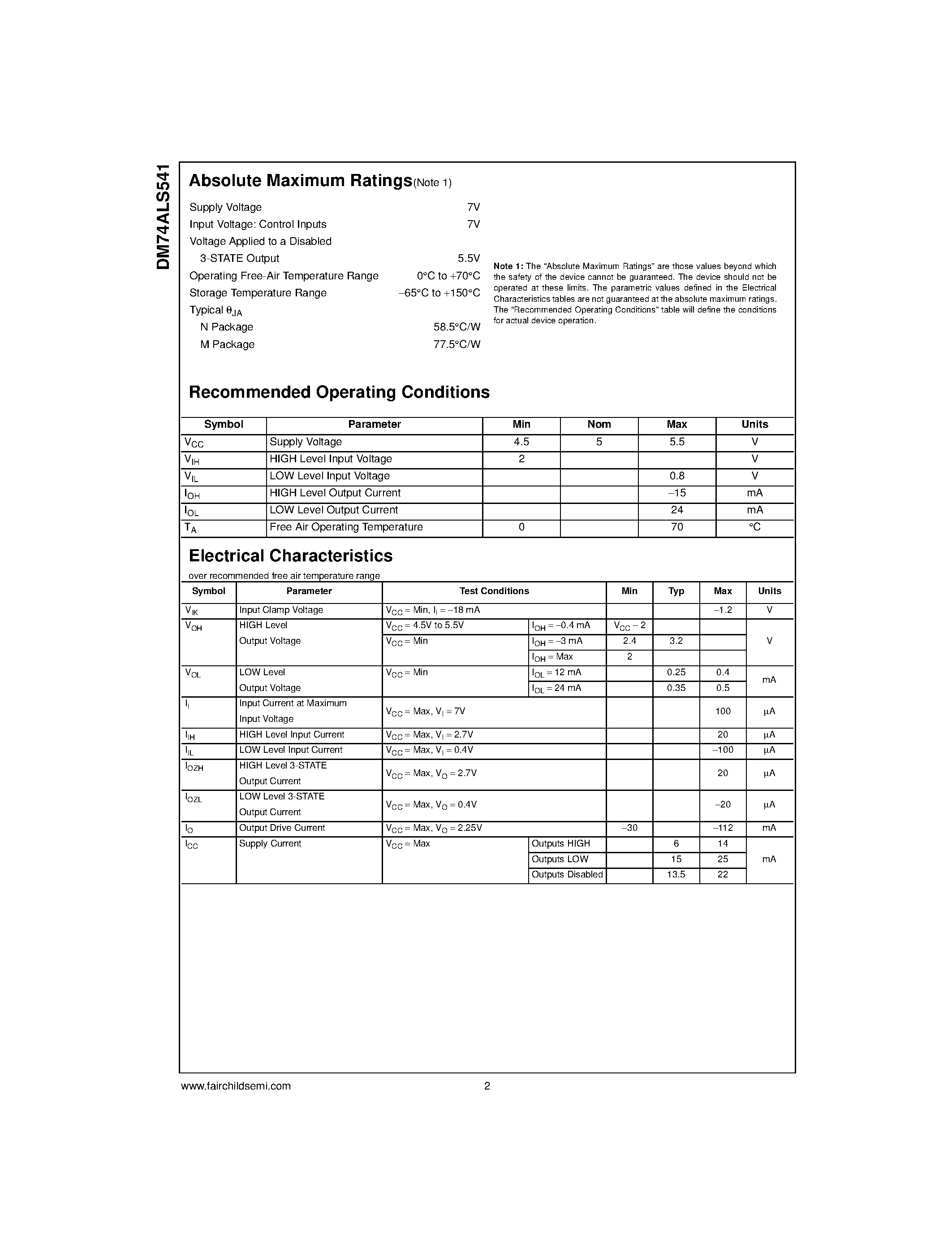 Даташит DM74ALS541SJ - Octal Buffer and Line Driver with 3-STATE Outputs страница 2