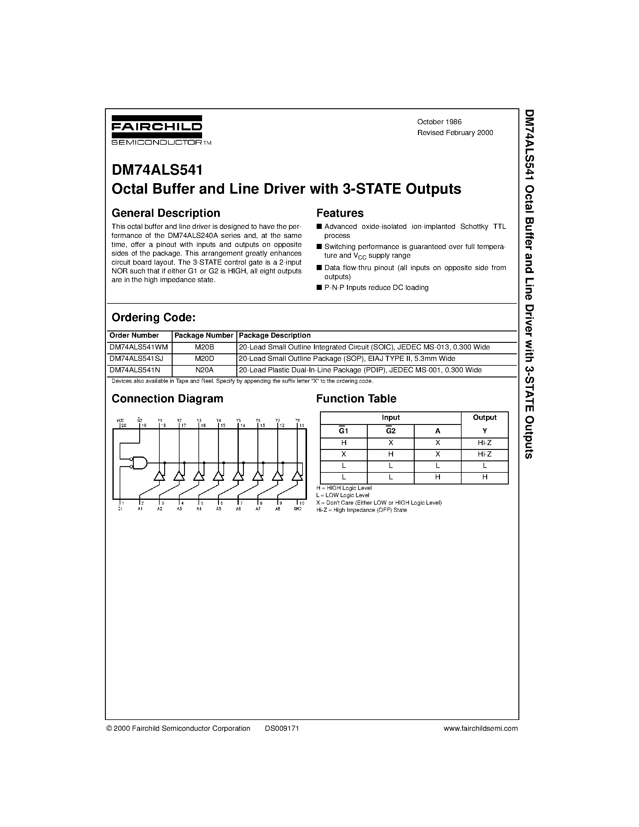 Datasheet DM74ALS541WM page 1 Datasheet DM74ALS541WM - Octal Buffer and Line Driver with 3-STATE Outputs page 1