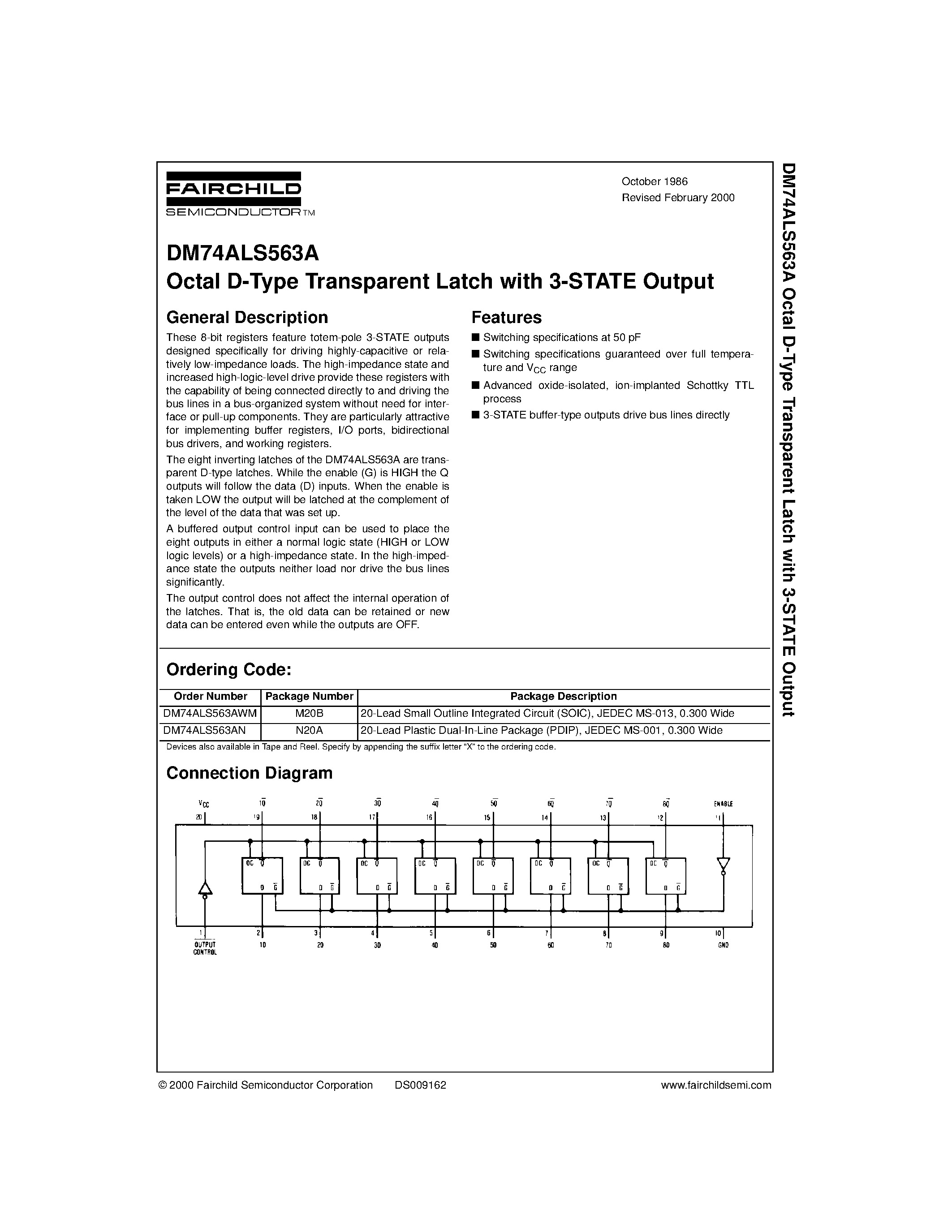 Datasheet DM74ALS563A page 1 Datasheet DM74ALS563A - Octal D-Type Transparent Latch with 3-STATE Output page 1