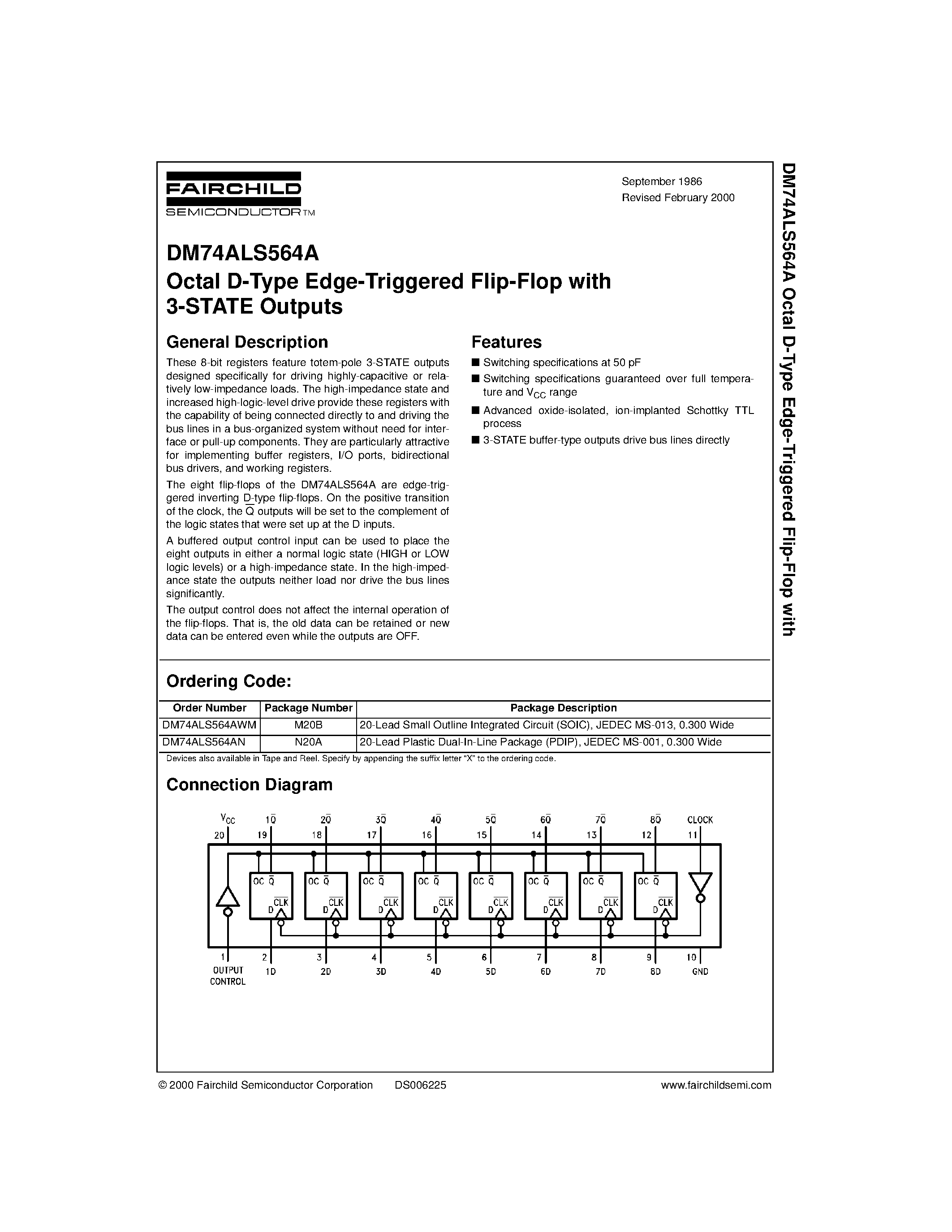 Даташит DM74ALS564A - Octal D-Type Edge-Triggered Flip-Flop with страница 1