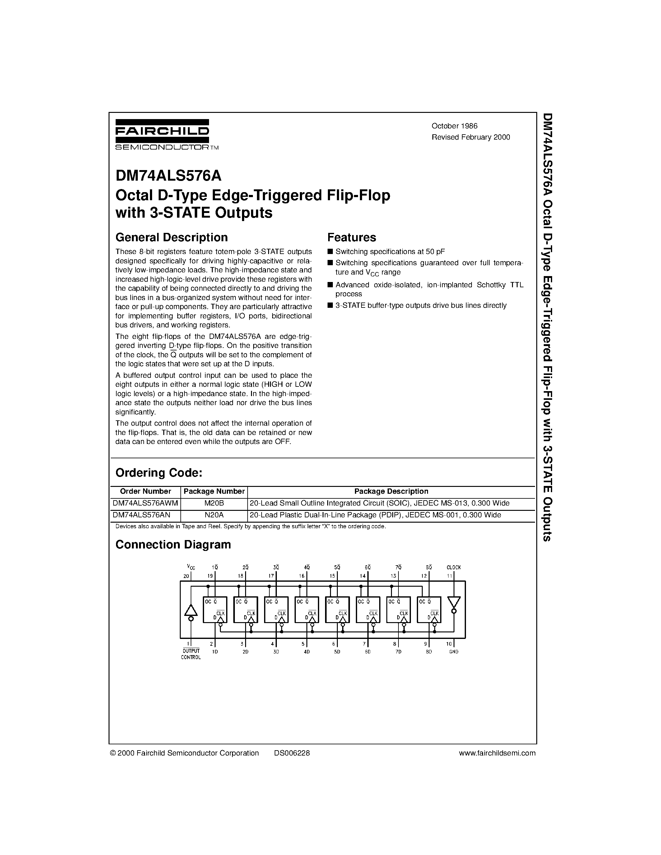 Datasheet DM74ALS576AN - Octal D-Type Edge-Triggered Flip-Flop with 3-STATE Outputs page 1