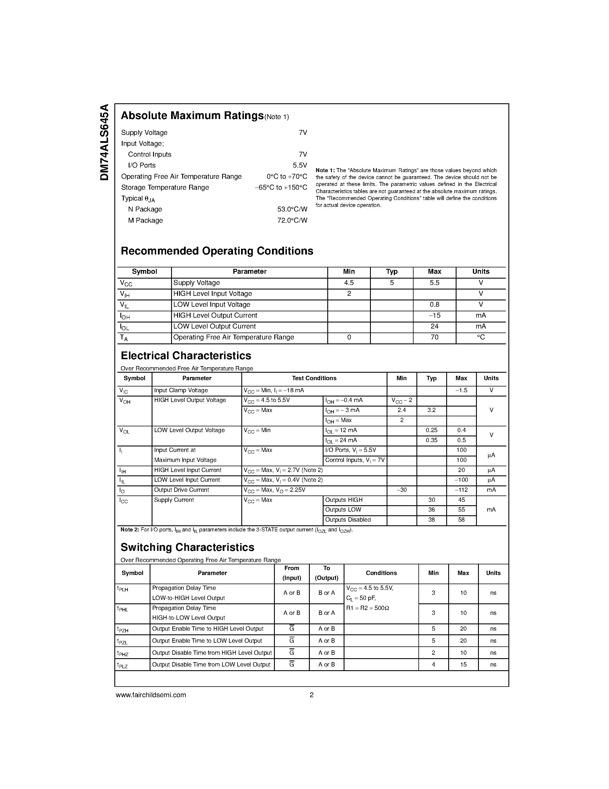 Datasheet DM74ALS645A - Octal Bus Transceivers page 2