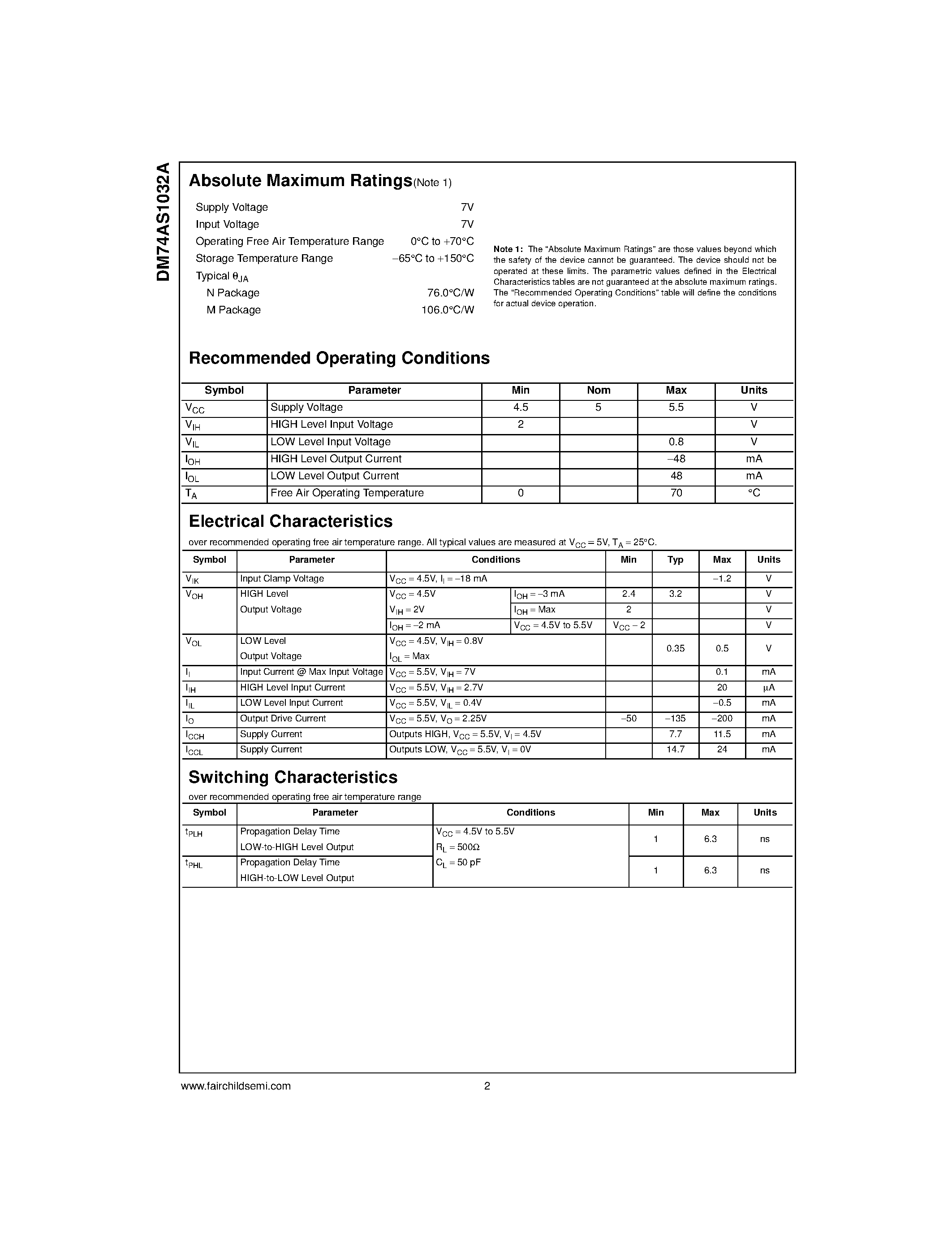 Datasheet DM74AS1032A - Quadruple 2-Input OR Driver page 2