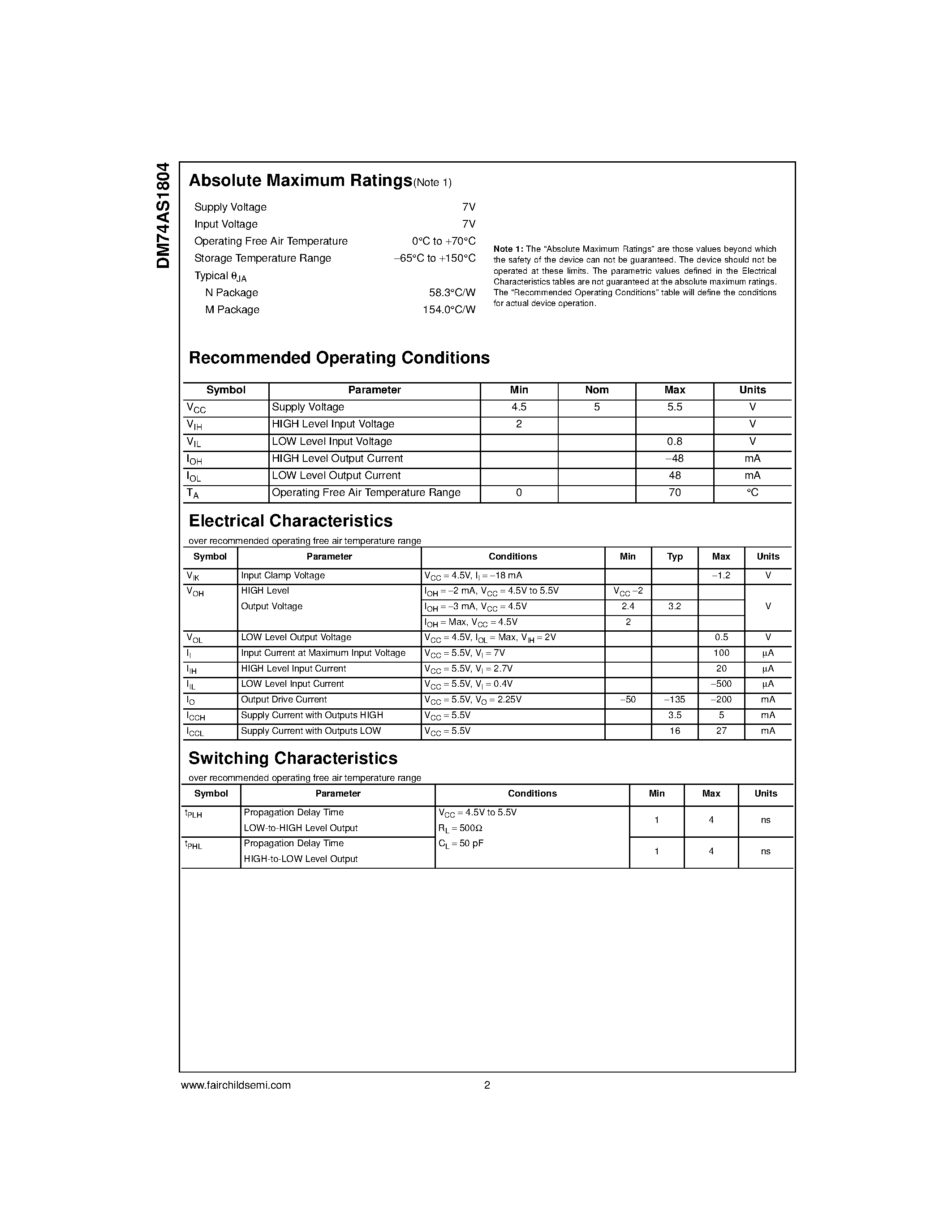 Datasheet DM74AS1804WM - Hex 2-Input NAND Driver page 2