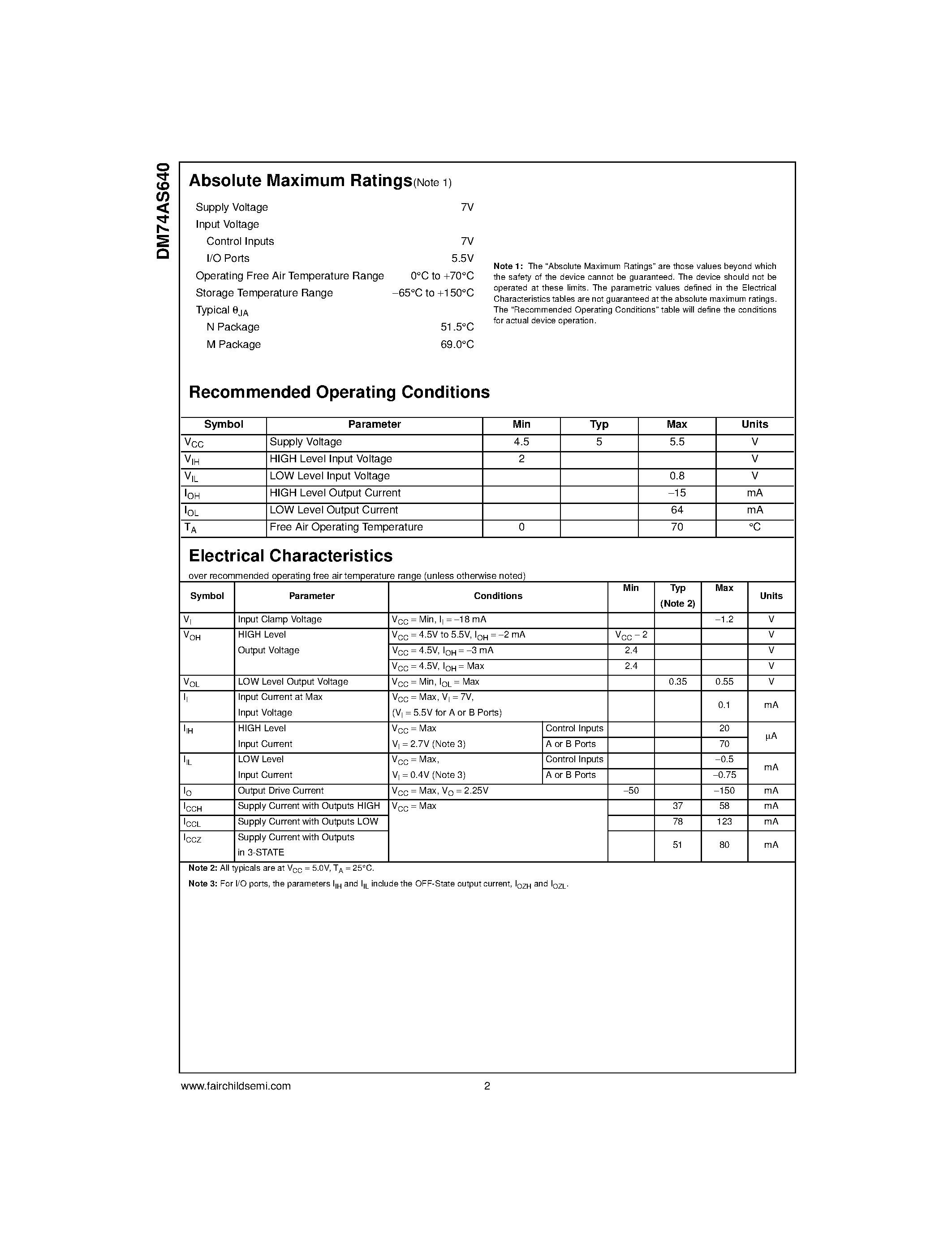 Datasheet DM74AS640N - 3-STATE Octal Bus Transceiver page 2
