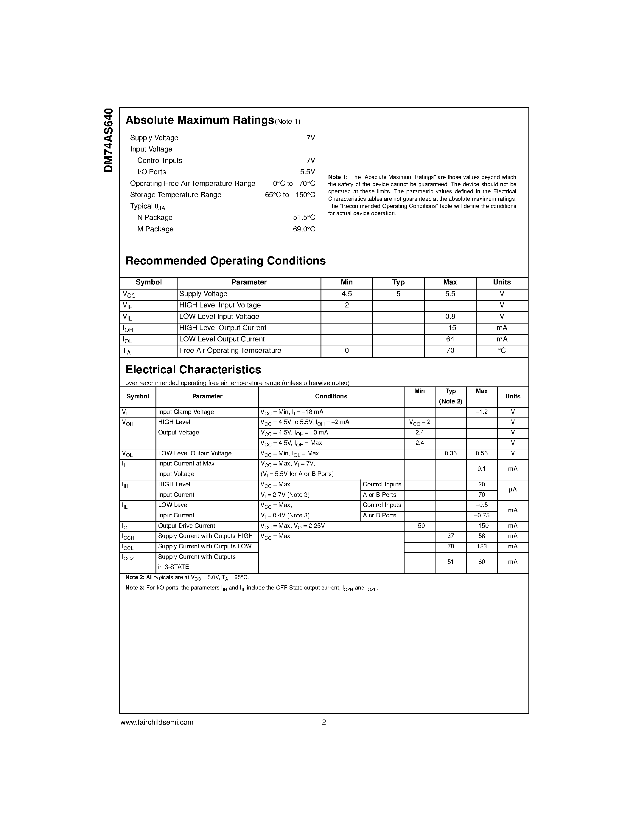 Datasheet DM74AS640WM page 2 Datasheet DM74AS640WM - 3-STATE Octal Bus Transceiver page 2