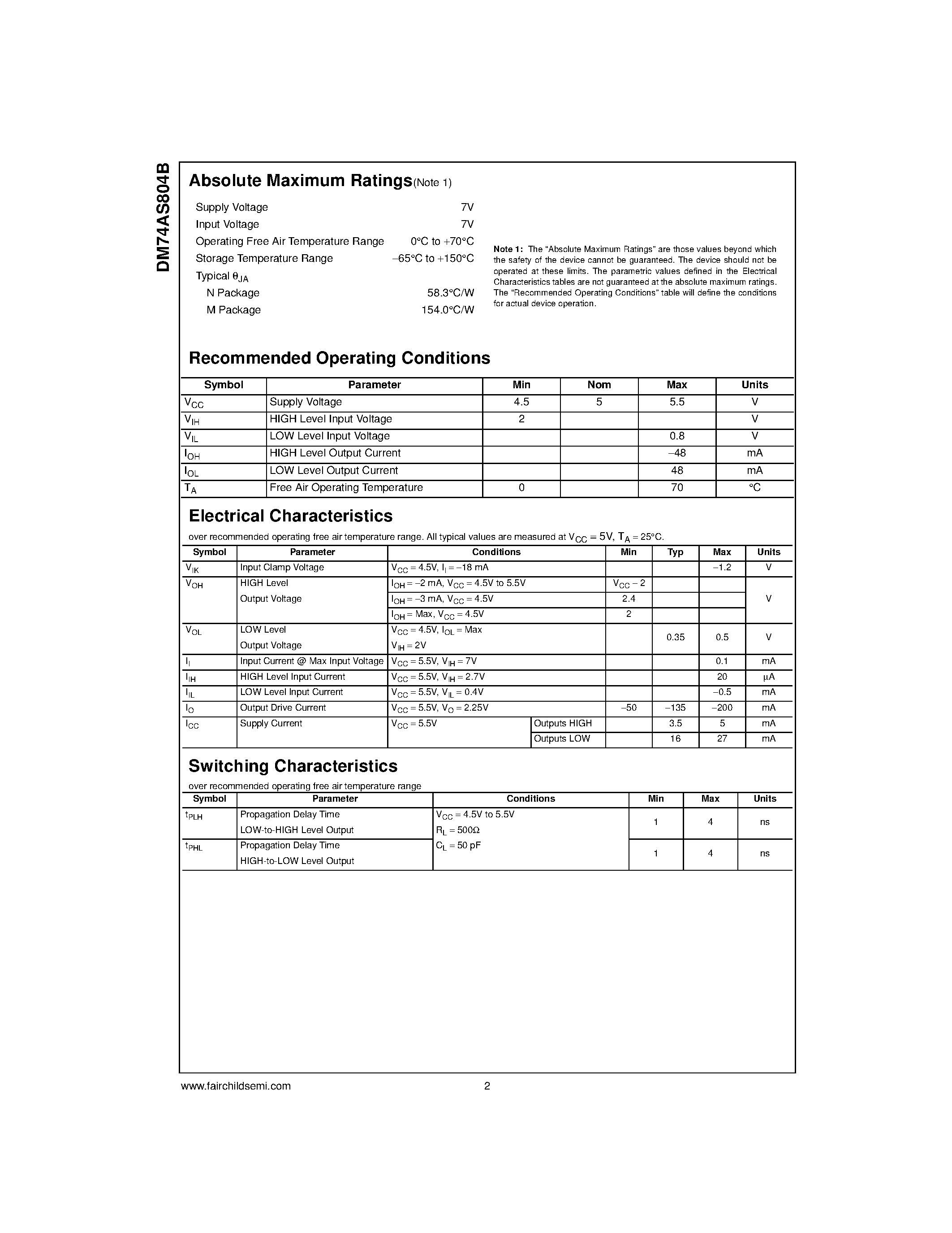 Даташит на микросхему DM74AS804B страница 2 Даташит DM74AS804B - Hex 2-Input NAND Driver страница 2