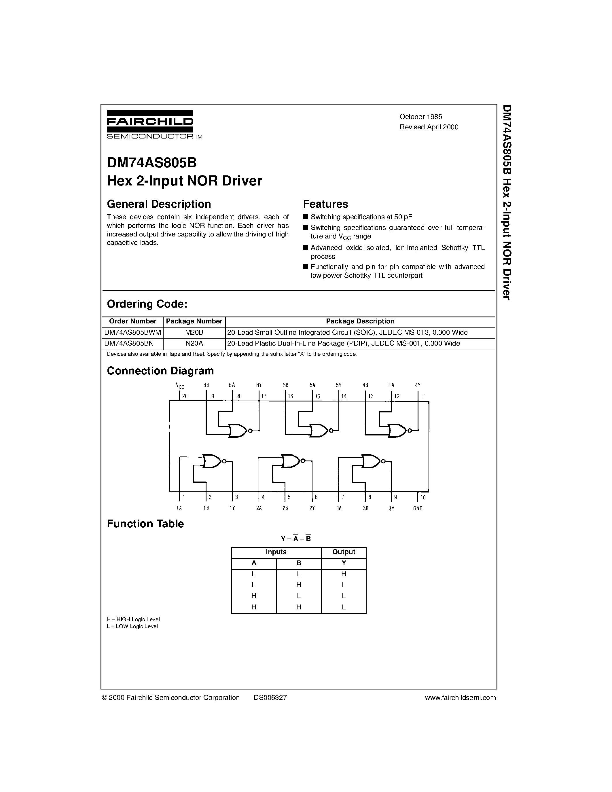 Даташит на микросхему DM74AS805B страница 1 Даташит DM74AS805B - Hex 2-Input NOR Driver страница 1
