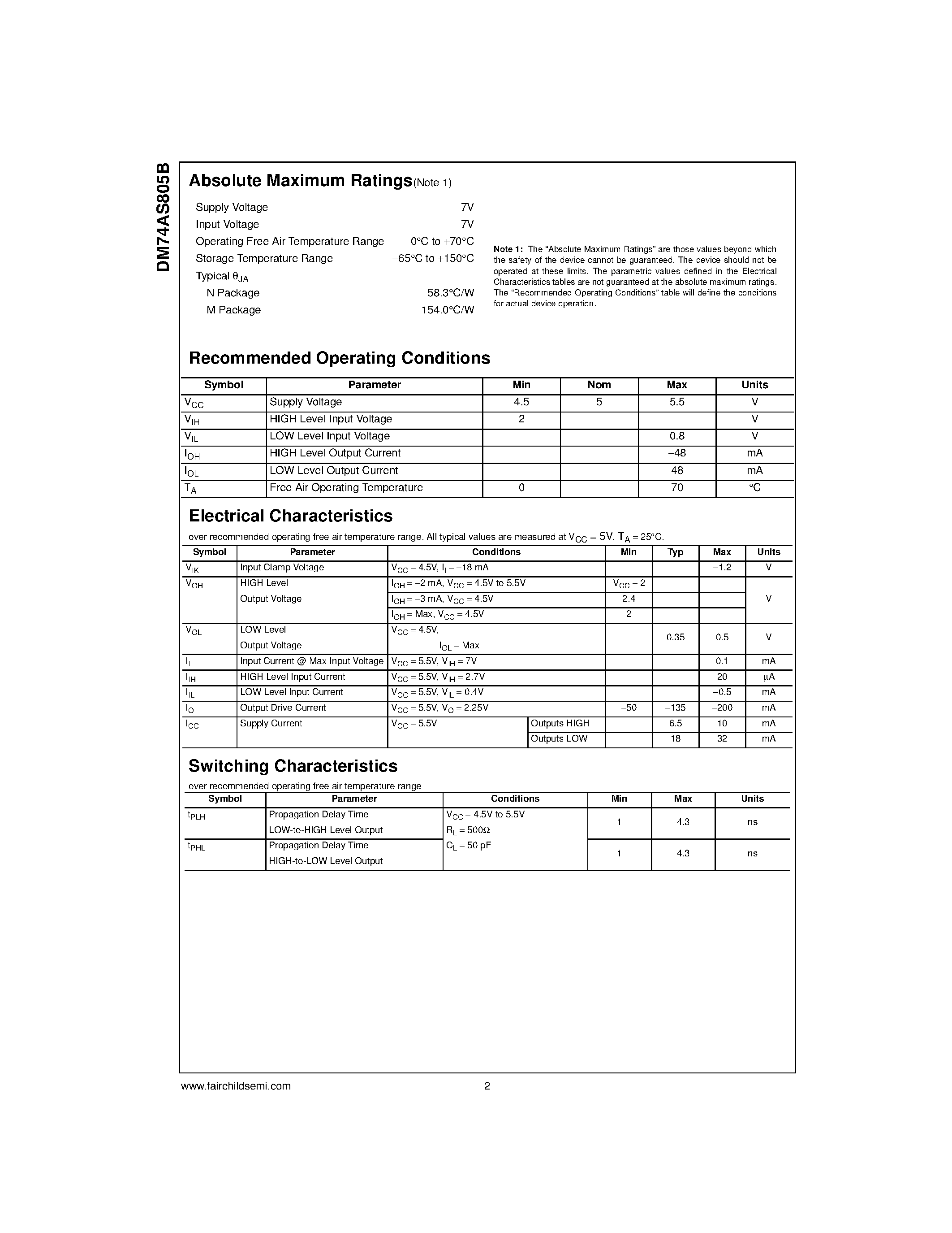 Даташит на микросхему DM74AS805B страница 2 Даташит DM74AS805B - Hex 2-Input NOR Driver страница 2