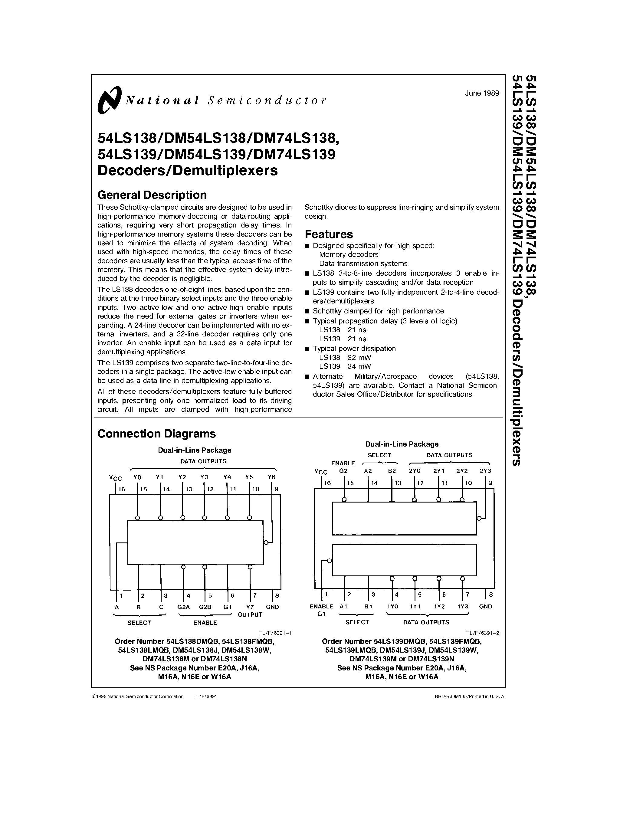 Datasheet DM74LS138E - Decoders/Demultiplexers page 1
