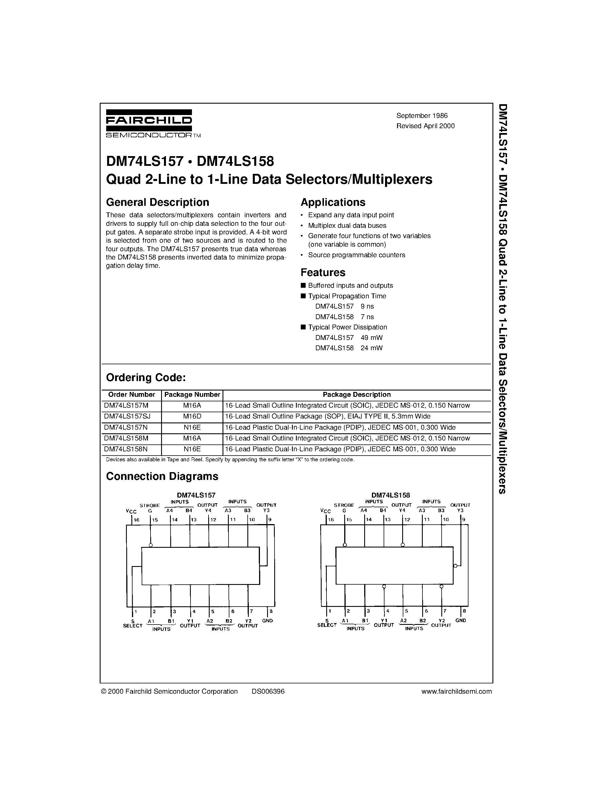 Даташит на микросхему DM74LS158N страница 1 Даташит DM74LS158N - Quad 2-Line to 1-Line Data Selectors/Multiplexers страница 1