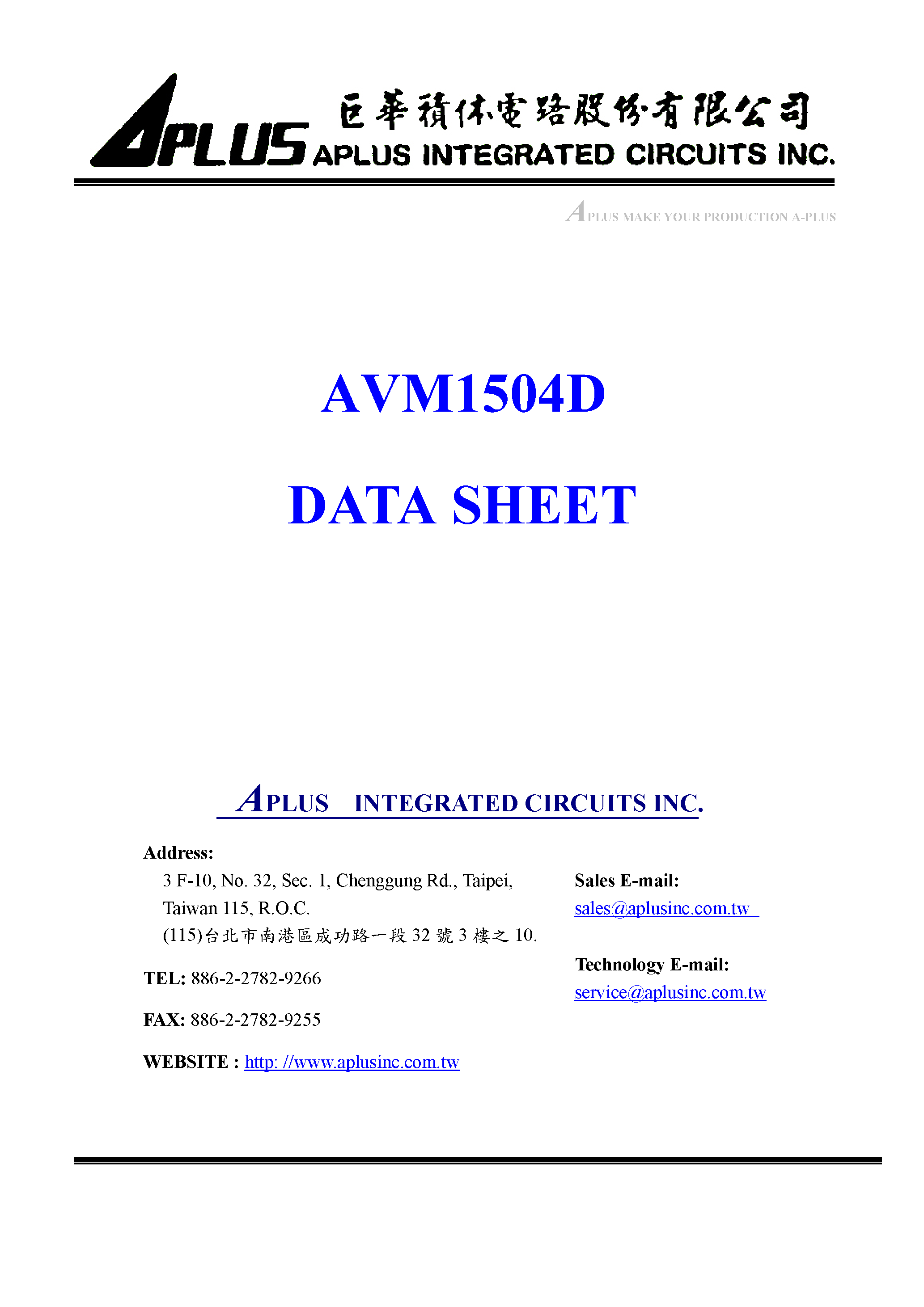 Datasheet AVM1504D page 1 Datasheet AVM1504D - single-chip 3 channels timbre generator that can synthesize page 1