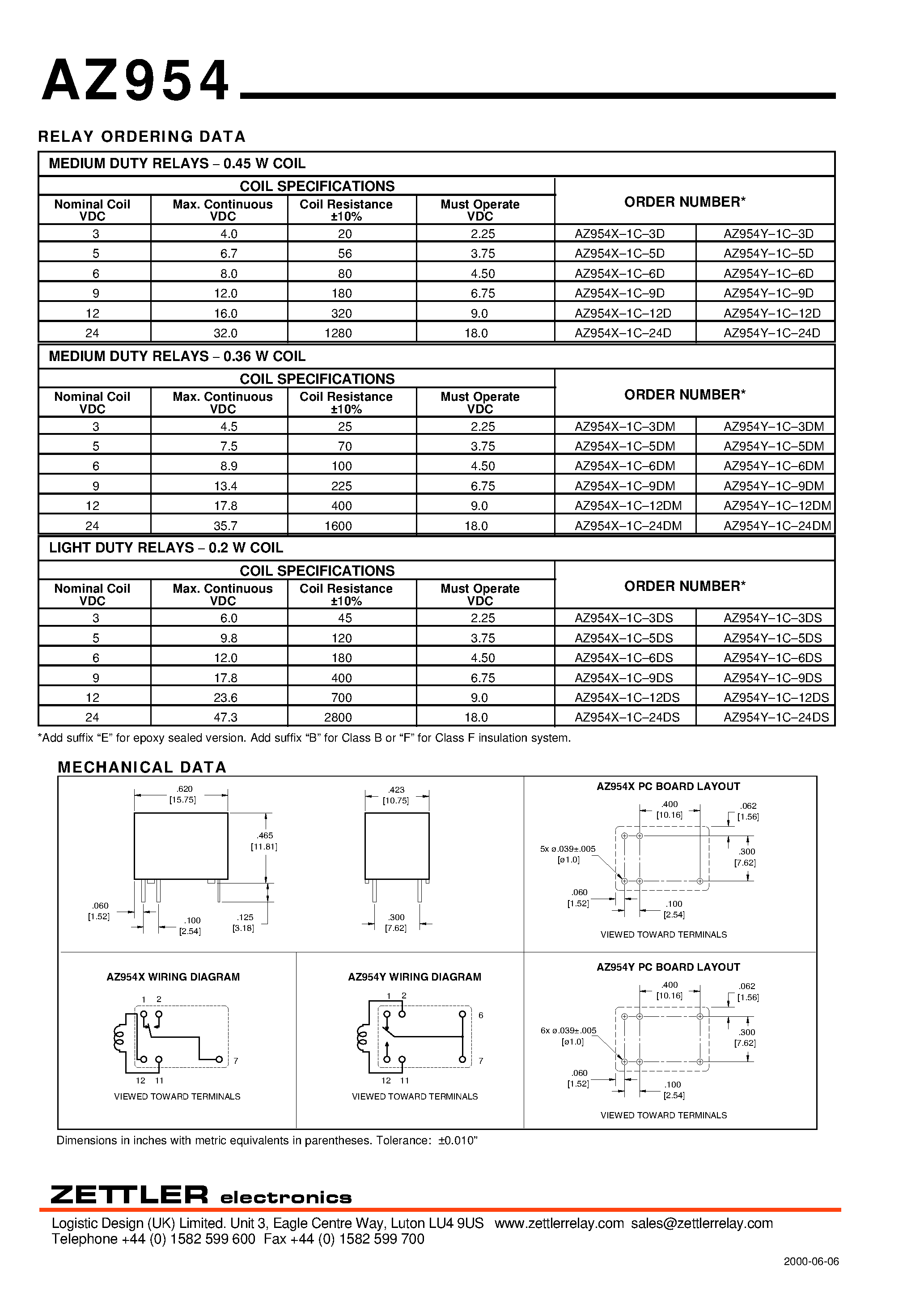Даташит AZ954X-1C-12D - SUBMINIATURE POWER RELAY страница 2