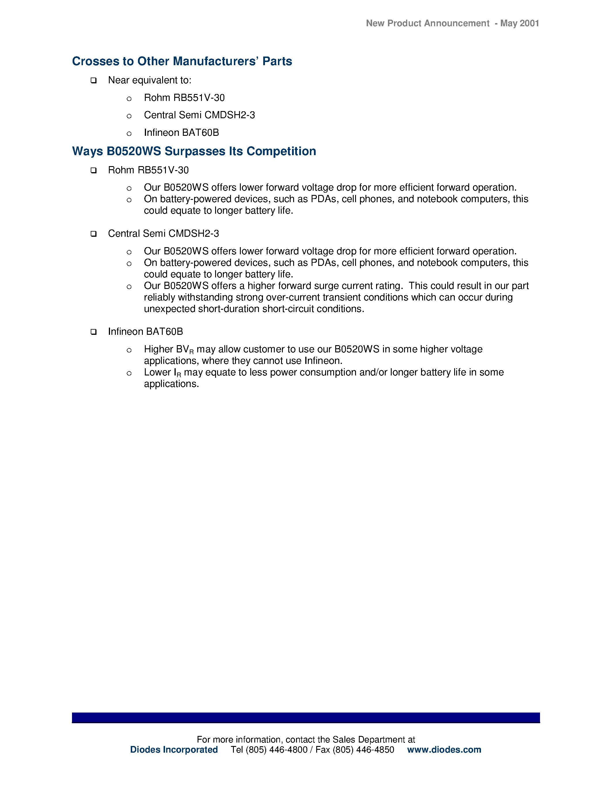 Datasheet B0520WS - 0.4 amp Schottky Low Forward Voltage Rectifier: B0520WS -- First SOD-323 Rectifier Product! page 2