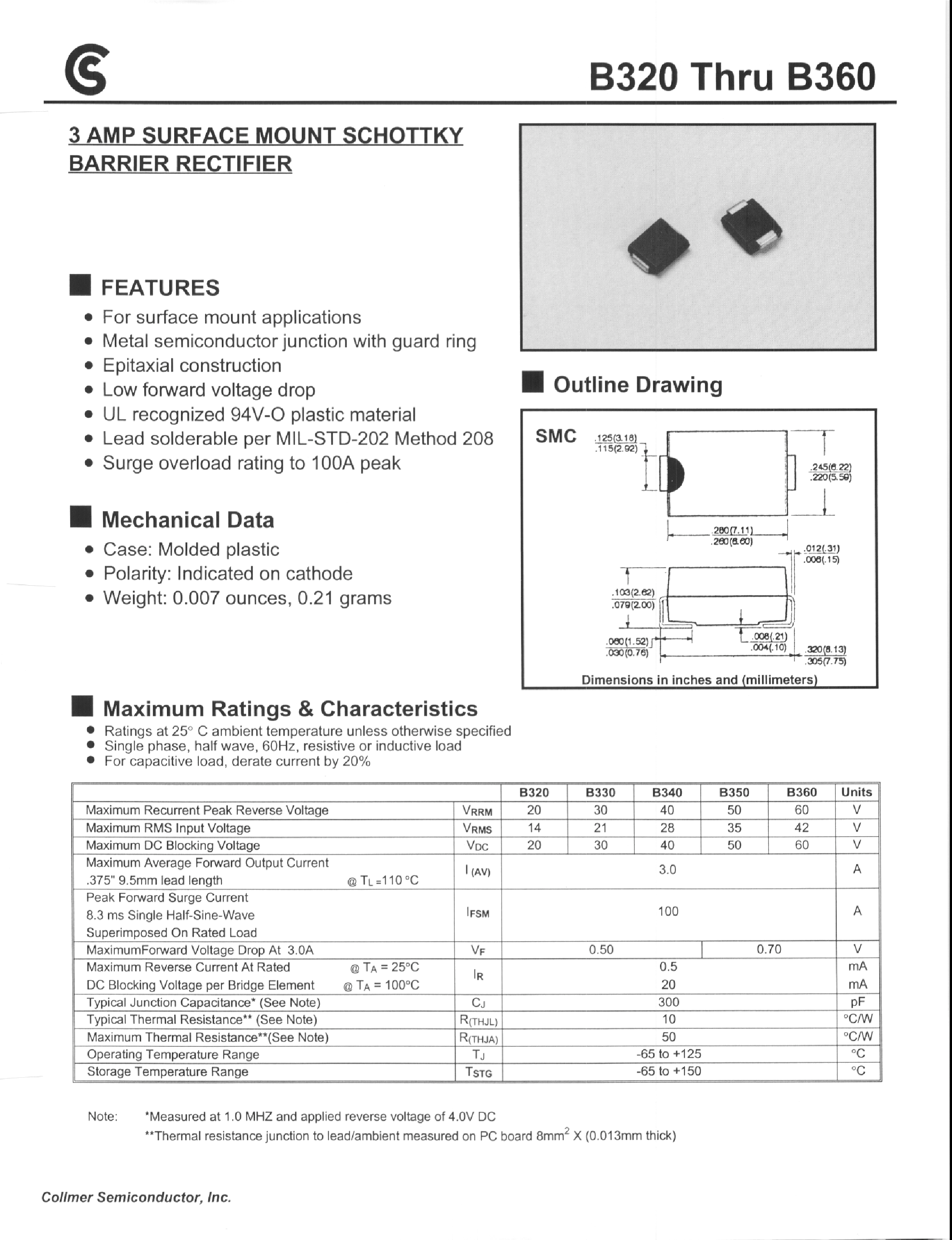 Datasheet B360 - 3 AMP SURFACE MOUNT SCHOTTKY BARRIER RECTIFIER page 1