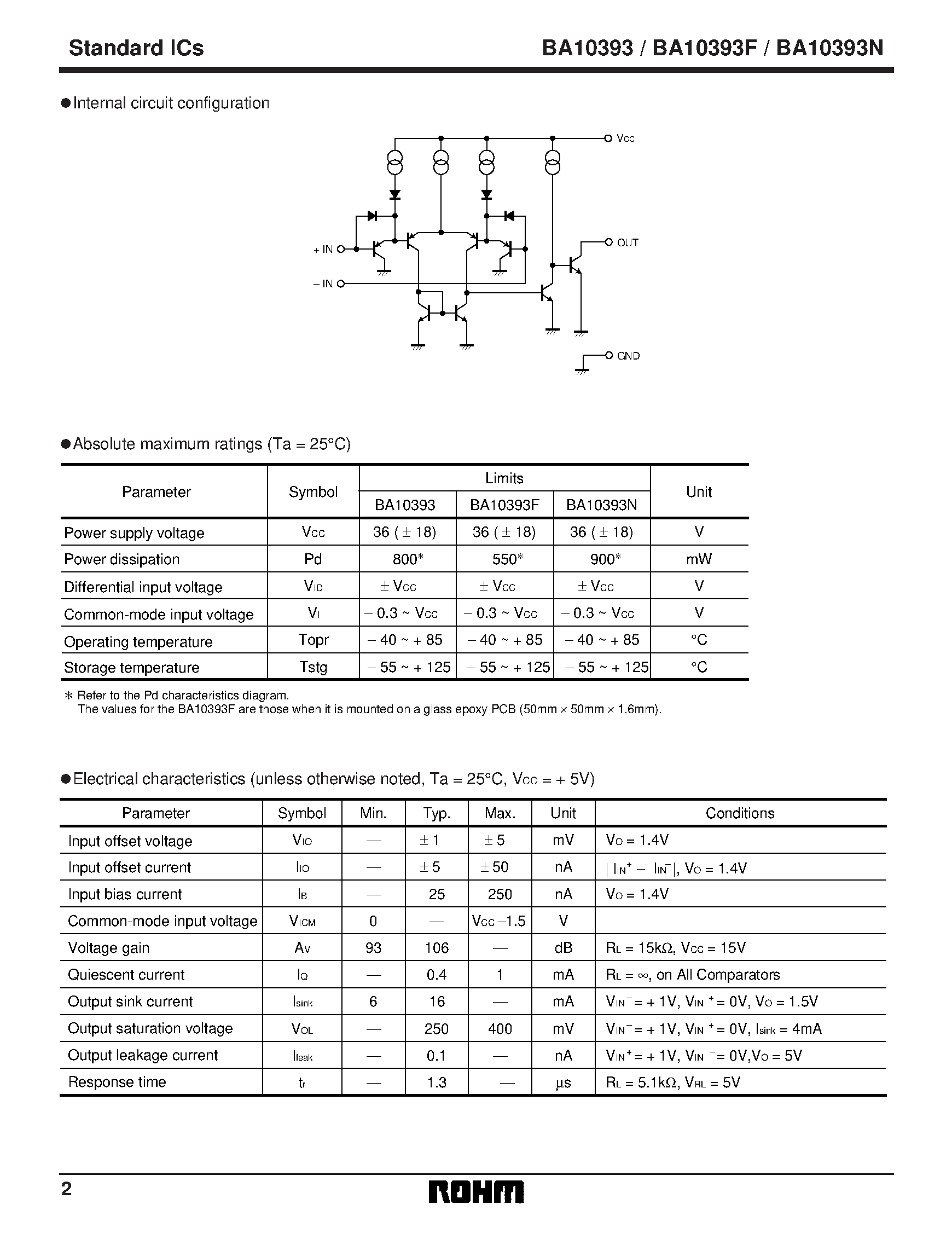 Даташит на микросхему BA10393F страница 2 Даташит BA10393F - Dual comparators страница 2