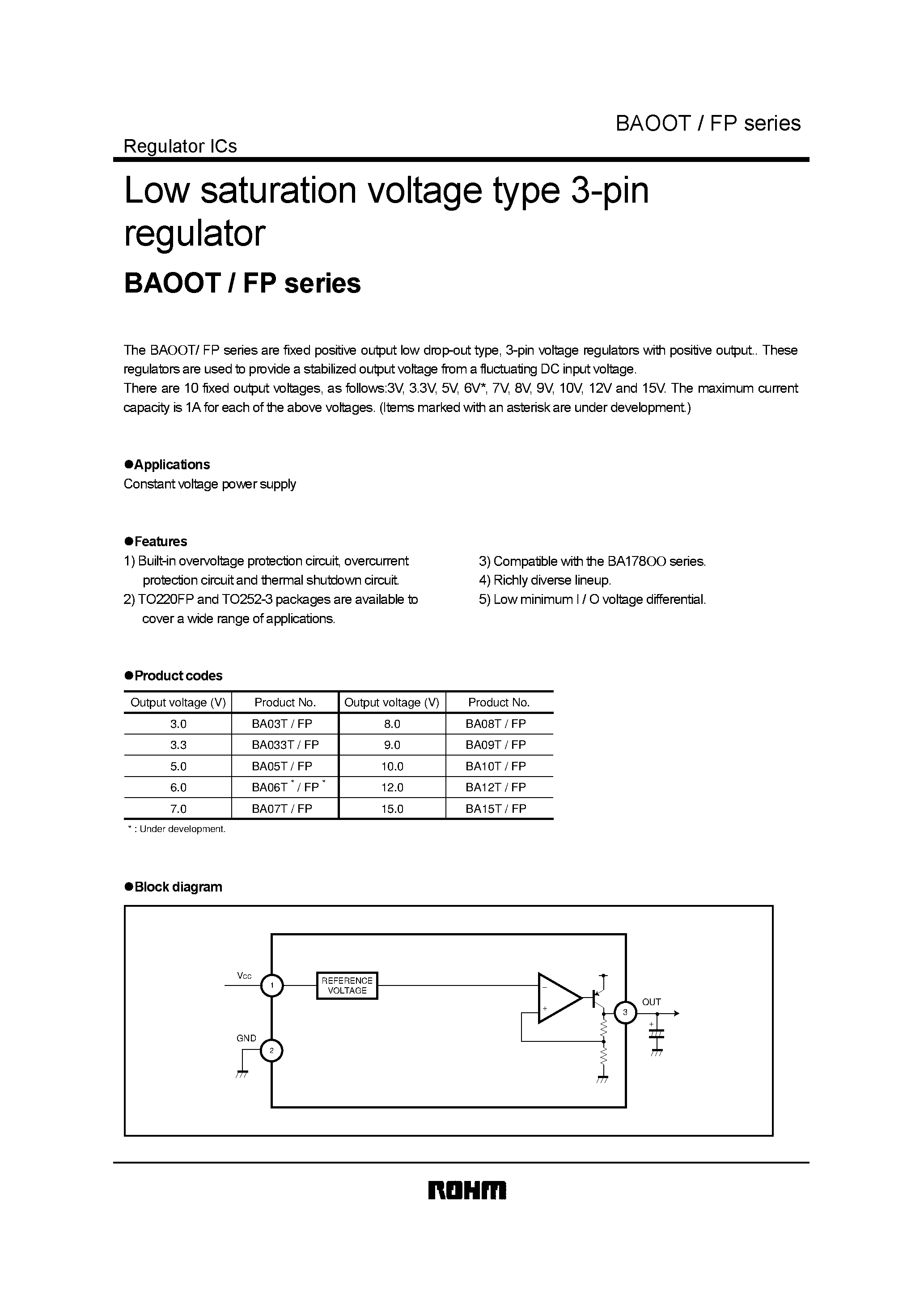 Даташит BA10TFP - Low saturation voltage type 3-pin regulator страница 1