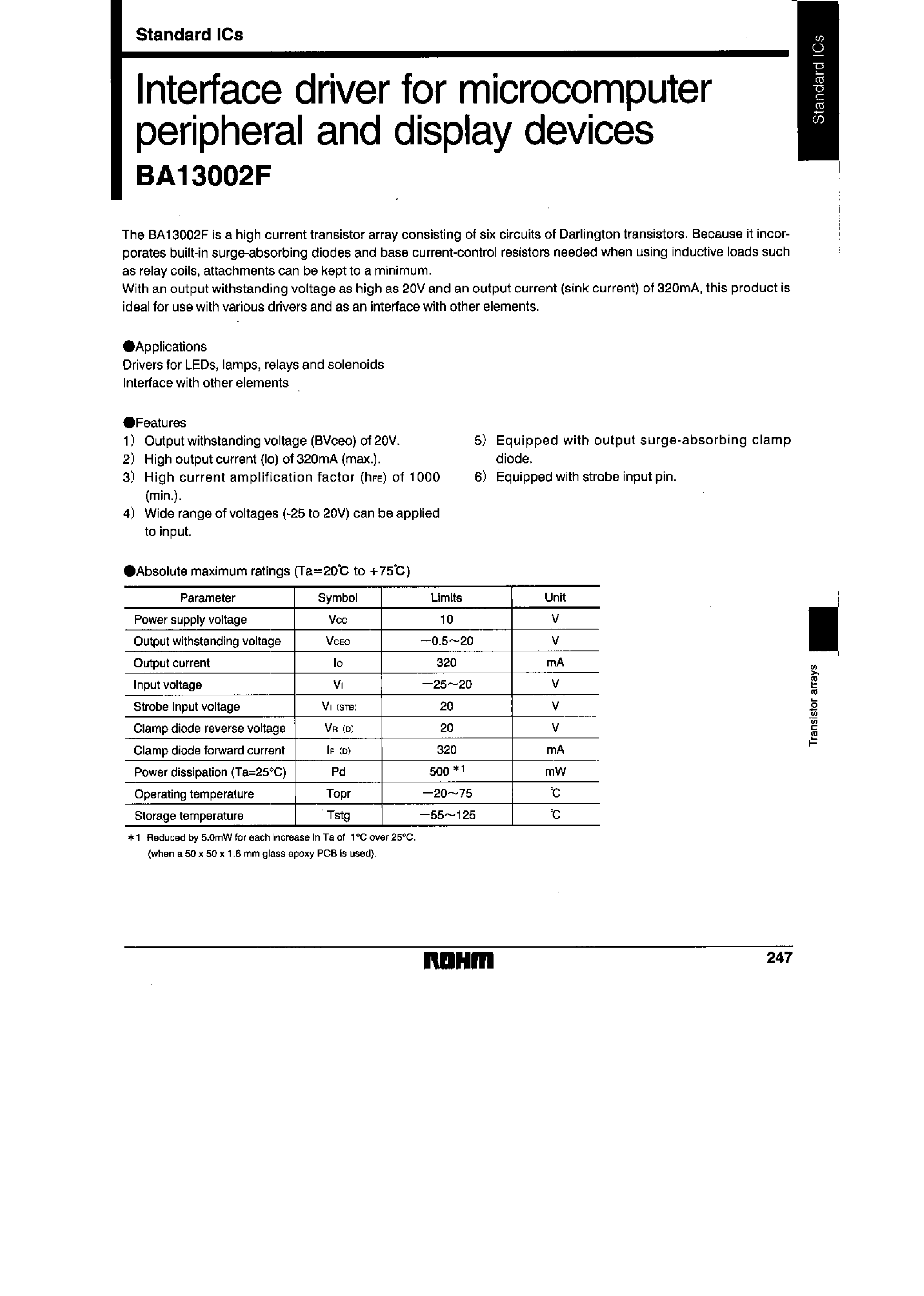 Даташит на микросхему BA13002F страница 1 Даташит BA13002F - Interface Driver for microcomputer peripheral and display devices страница 1