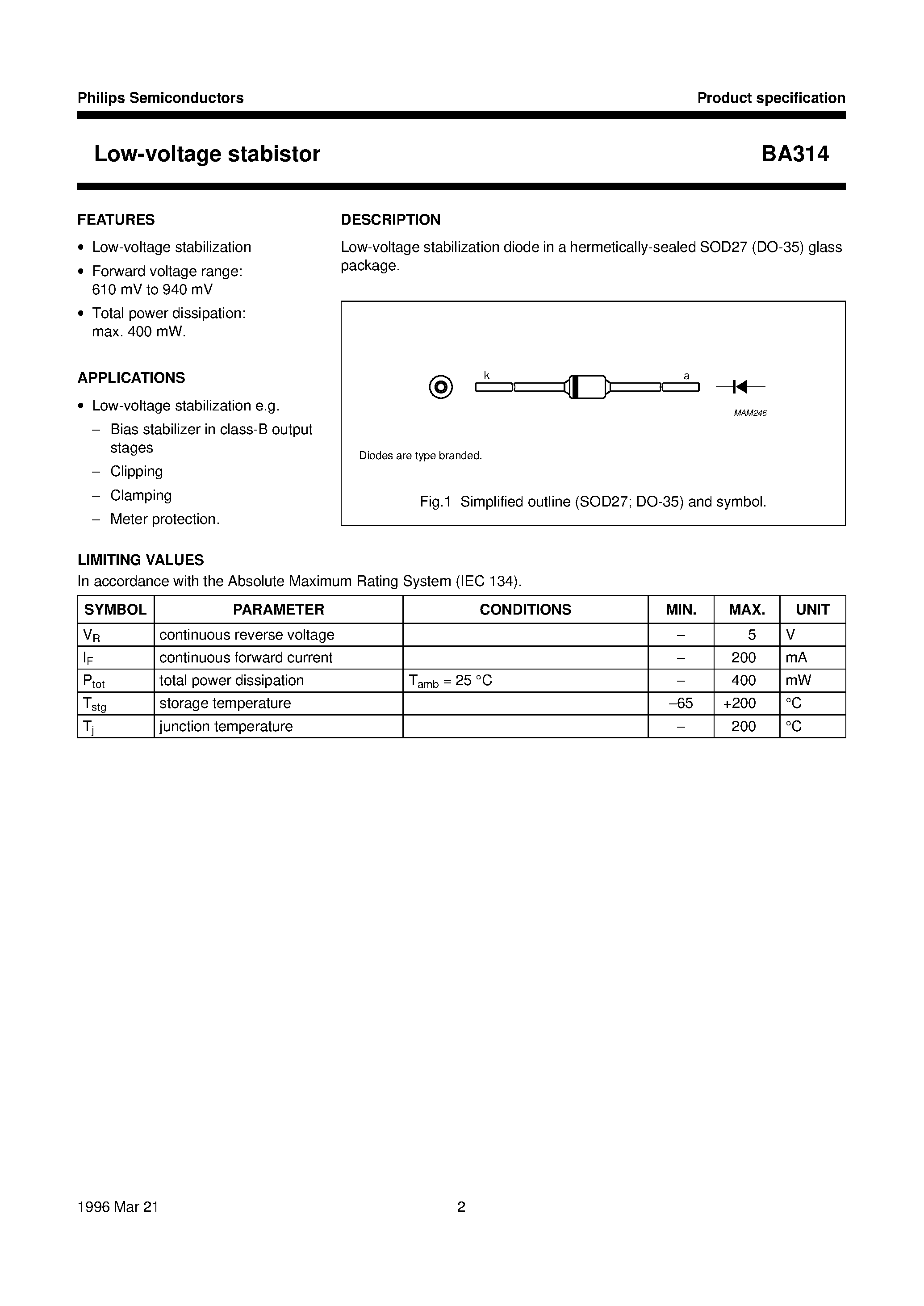 Datasheet BA314 page 2 Datasheet BA314 - Low-voltage stabistor page 2