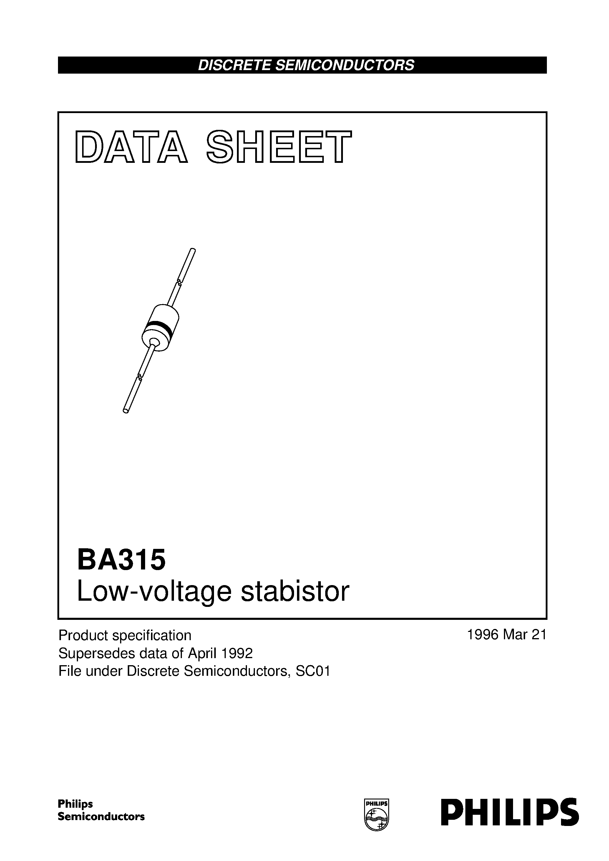 Datasheet BA315 page 1 Datasheet BA315 - Low-voltage stabistor page 1