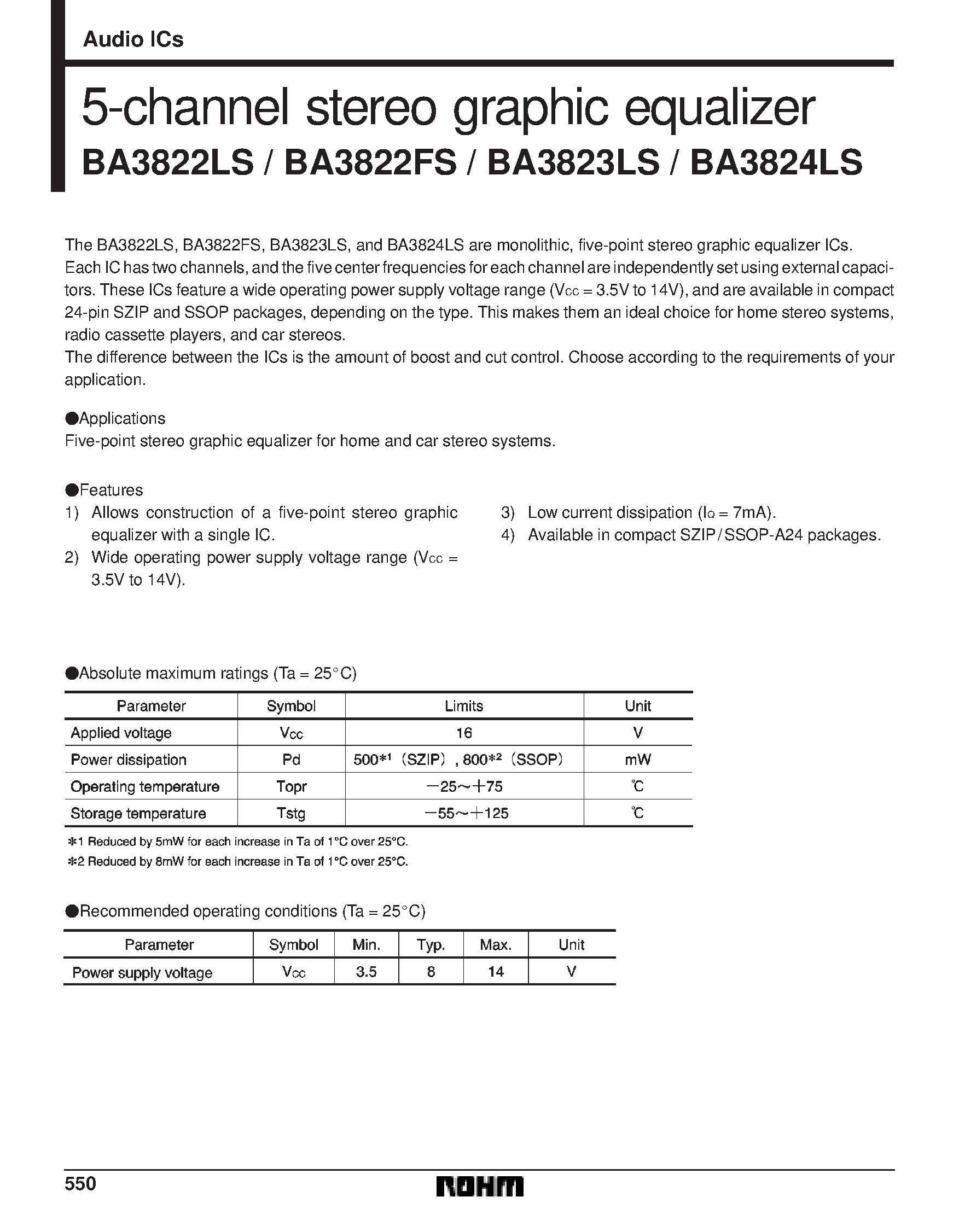 Даташит BA3824LS - 5-channel stereo graphic equalizer страница 1