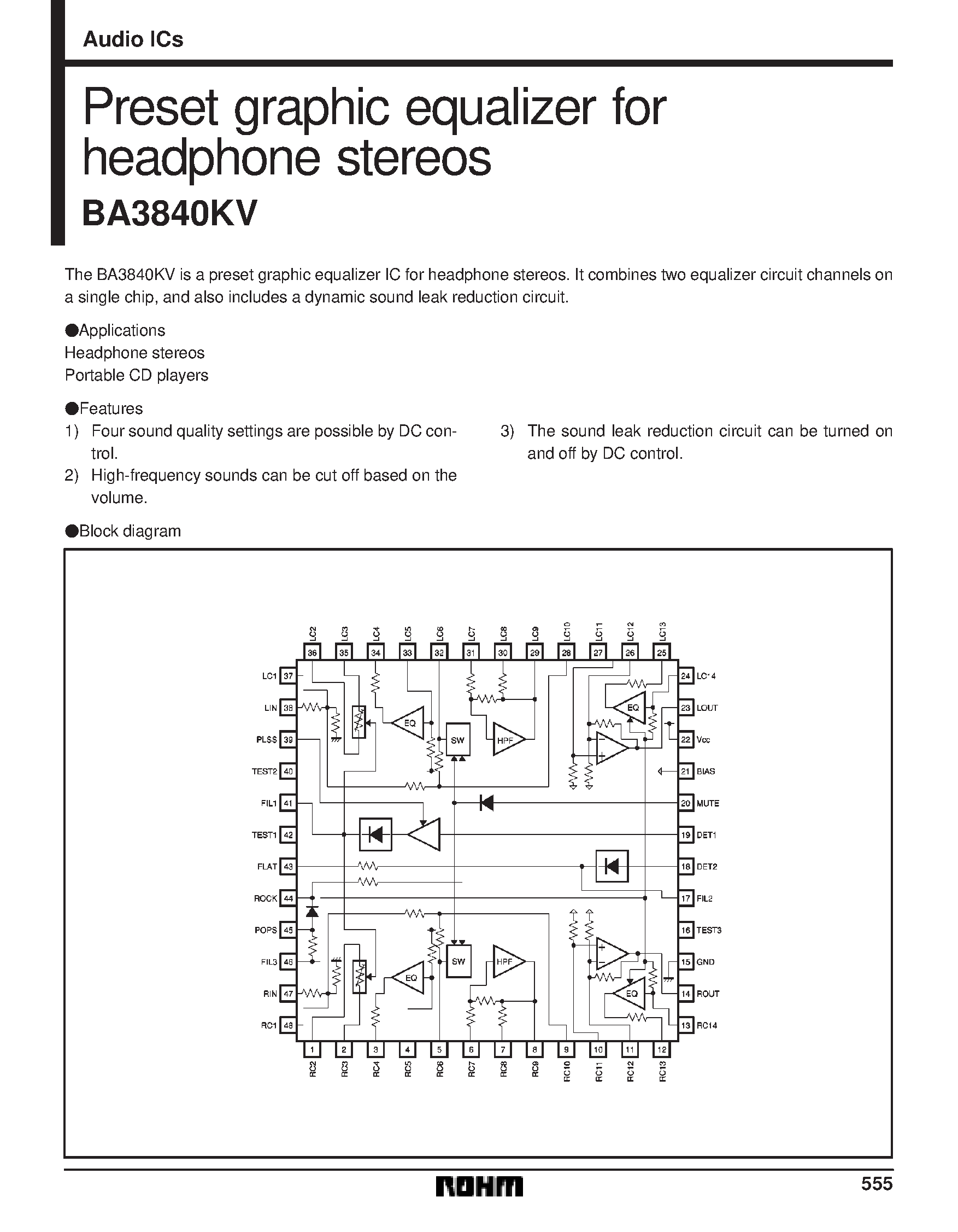 Даташит BA3840KV - Preset graphic equalizer for headphone stereos страница 1