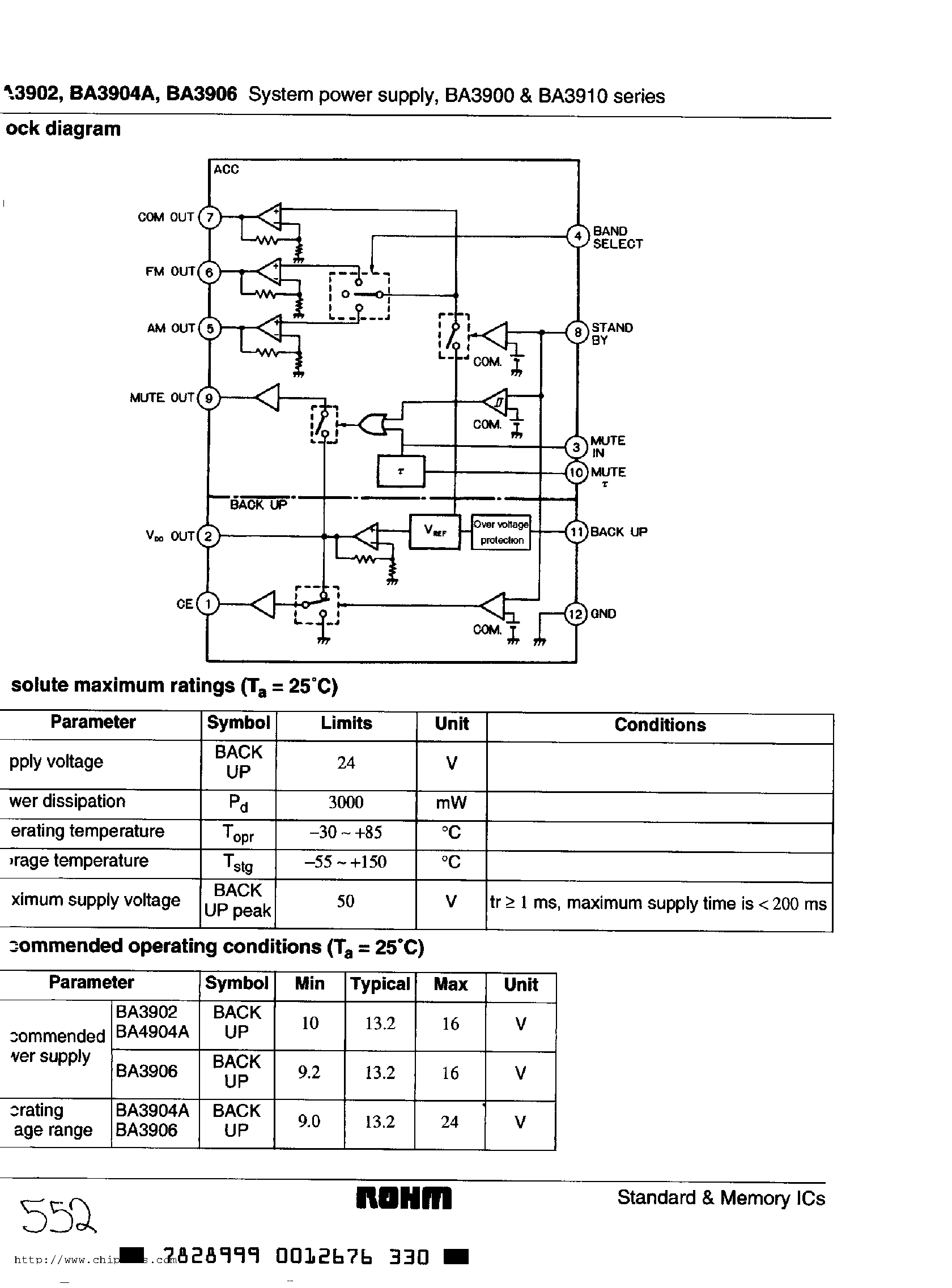 Даташит на микросхему BA3902 страница 2 Даташит BA3902 - Power supply/ standard voltage страница 2