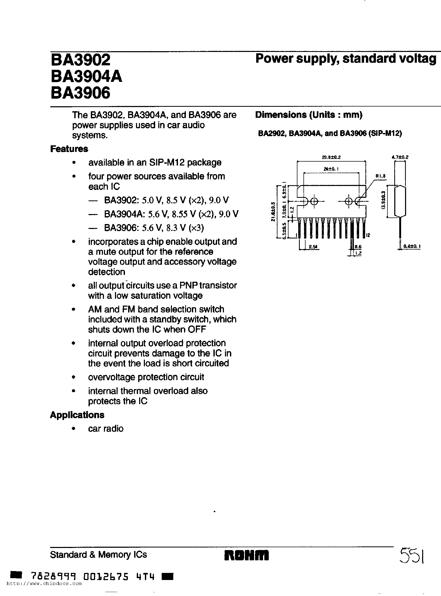Даташит BA3906 - Power supply/ standard voltage страница 1