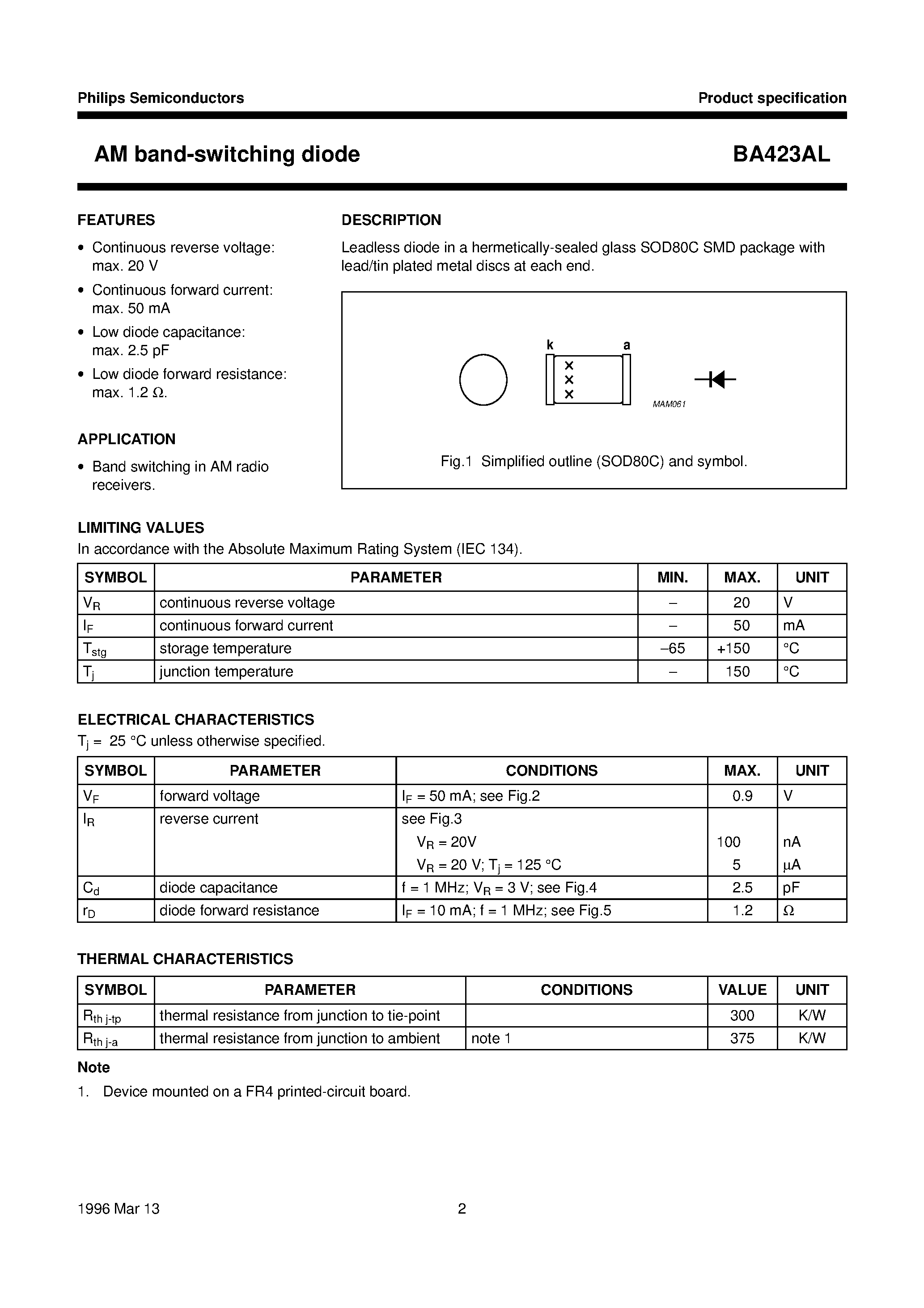 Datasheet BA423AL page 2 Datasheet BA423AL - AM band-switching diode page 2