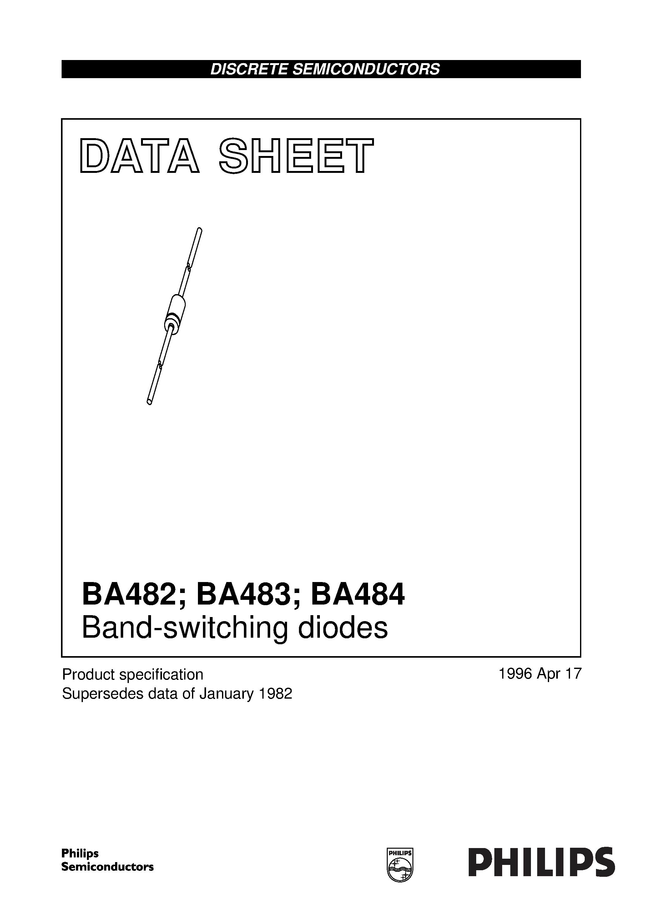 Даташит на микросхему BA482 страница 1 Даташит BA482 - Band-switching diodes страница 1