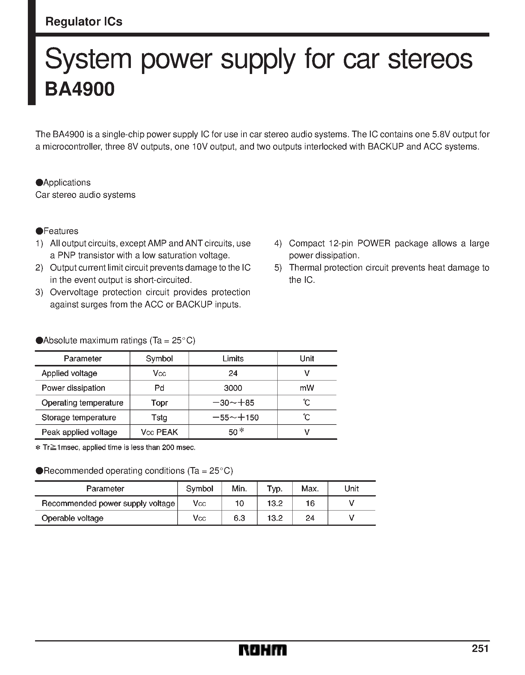 Даташит BA4900 - System power supply for car stereos страница 1