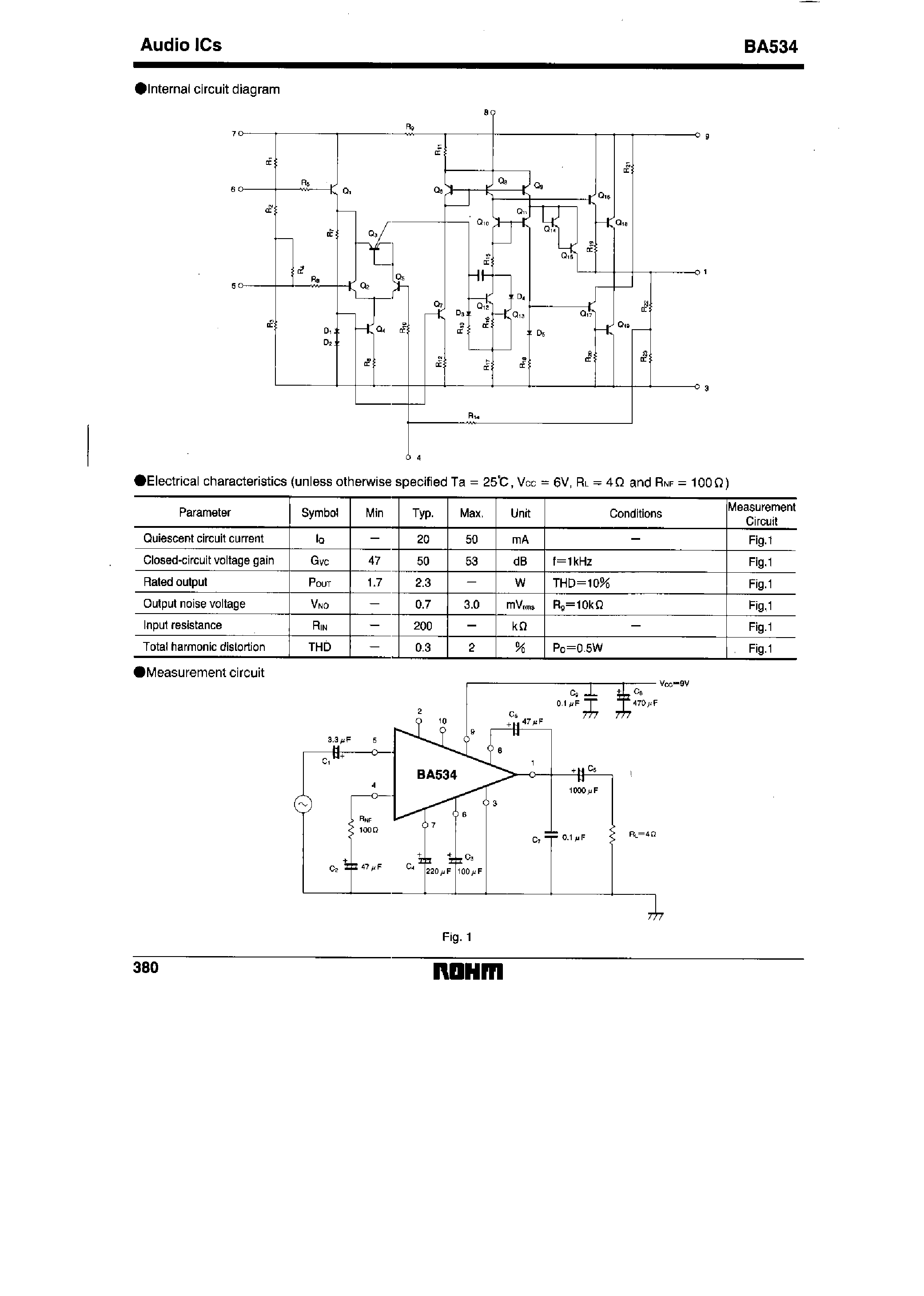 Даташит BA534 - 9V/2.3W single-channel power amplifier BA534 страница 2