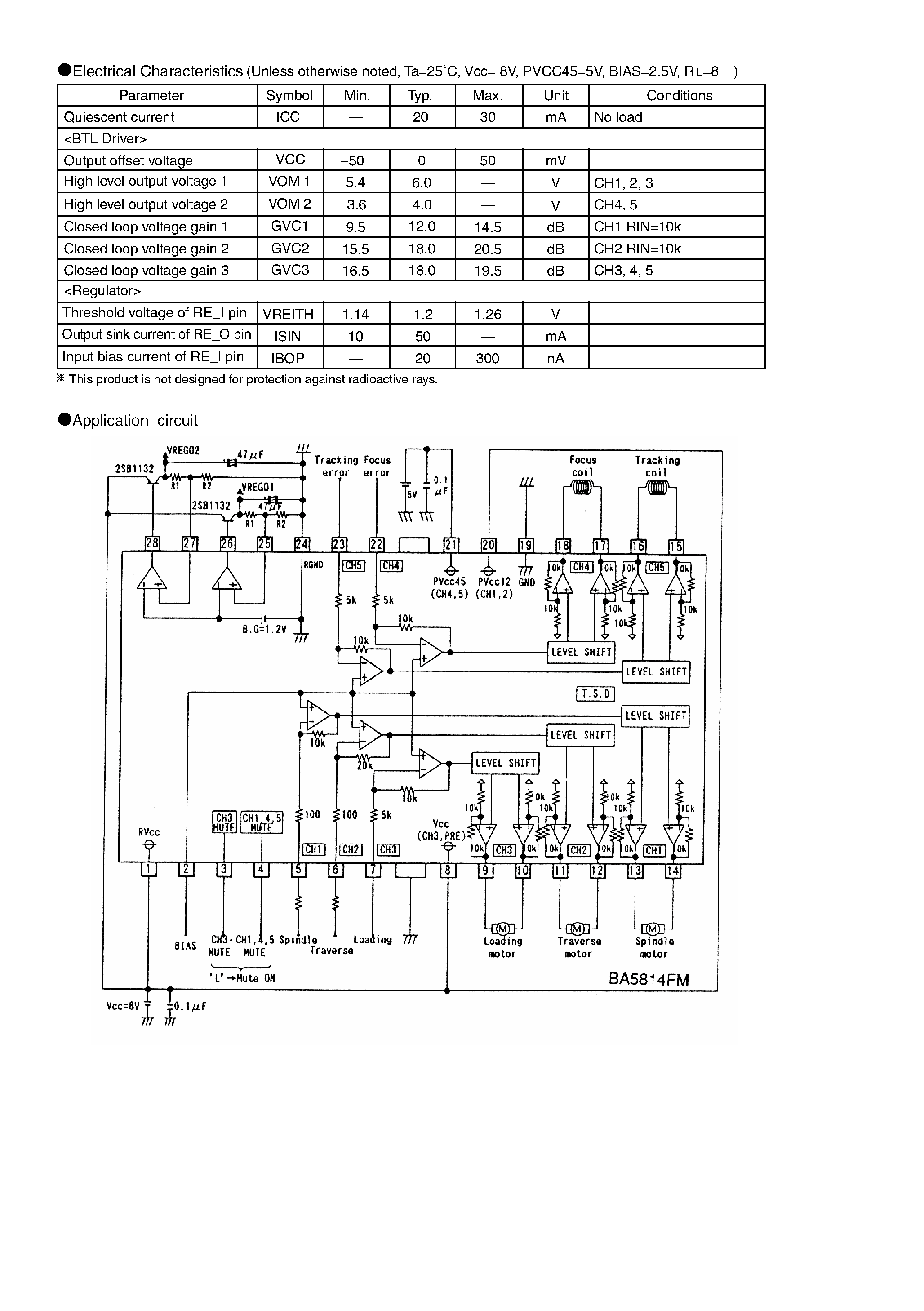 Datasheet BA5814FM - 5 channel BTL Driver for CD page 2