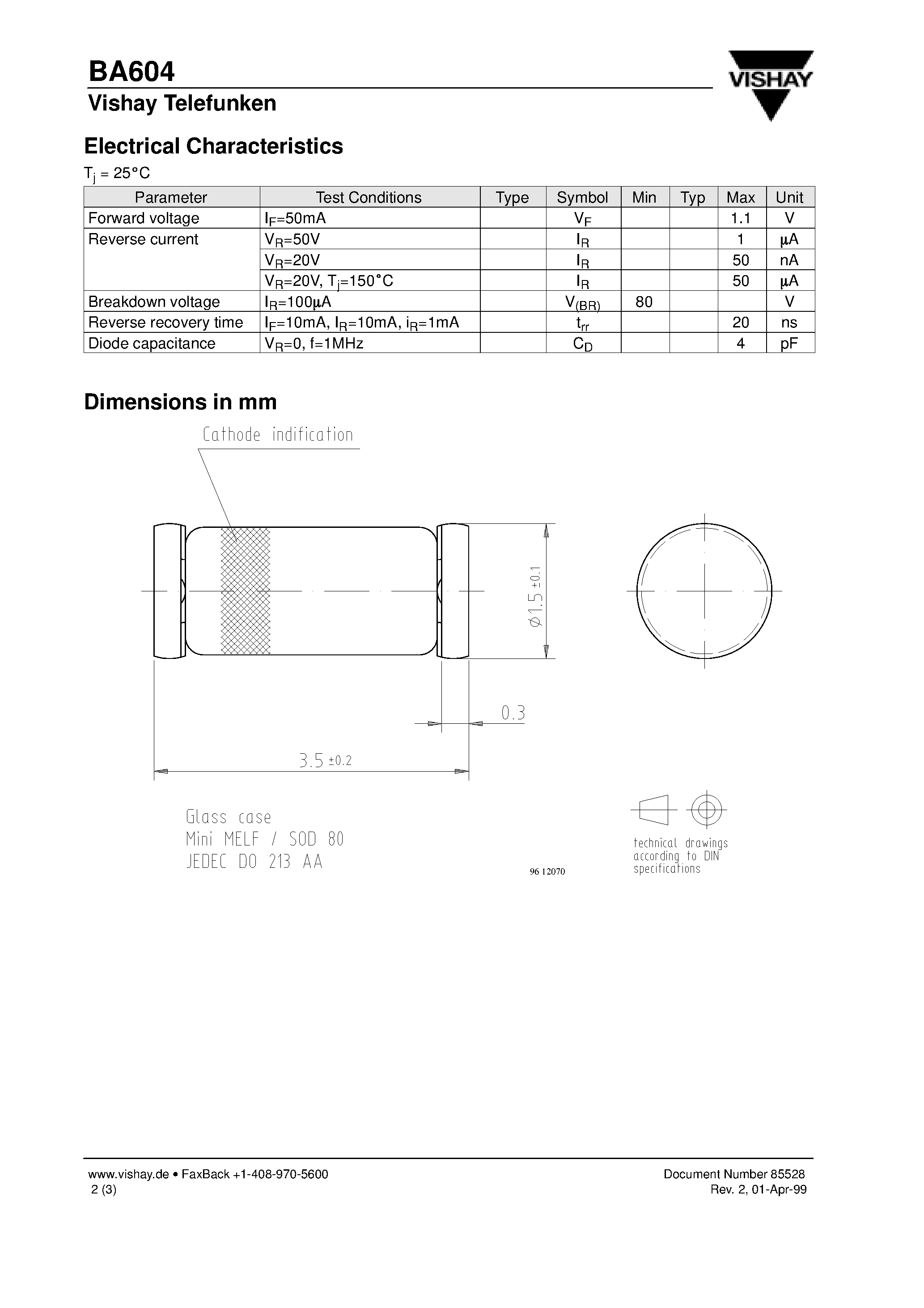 Datasheet BA604 page 2 Datasheet BA604 - Silicon Planar Diode page 2