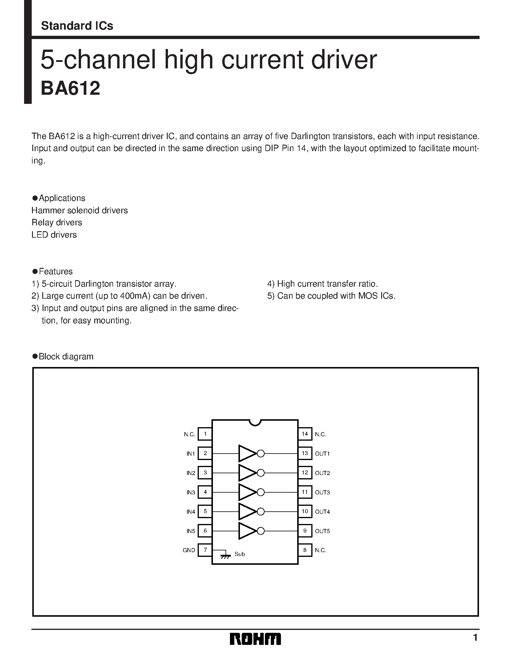 Datasheet BA612 - 5-channel high current driver page 1
