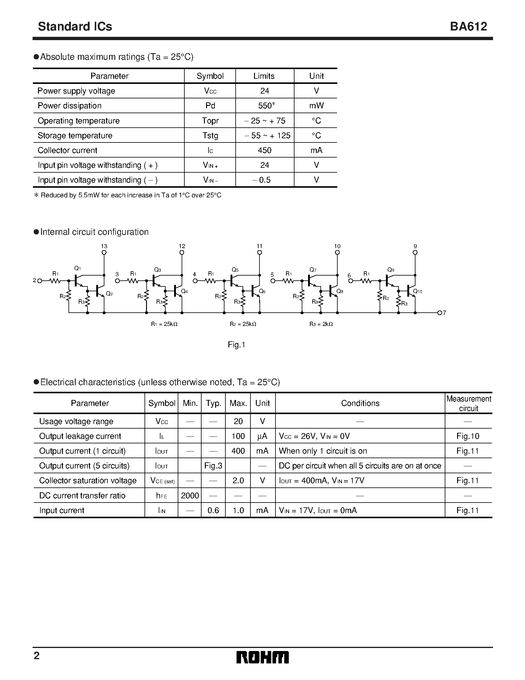 Datasheet BA612 - 5-channel high current driver page 2
