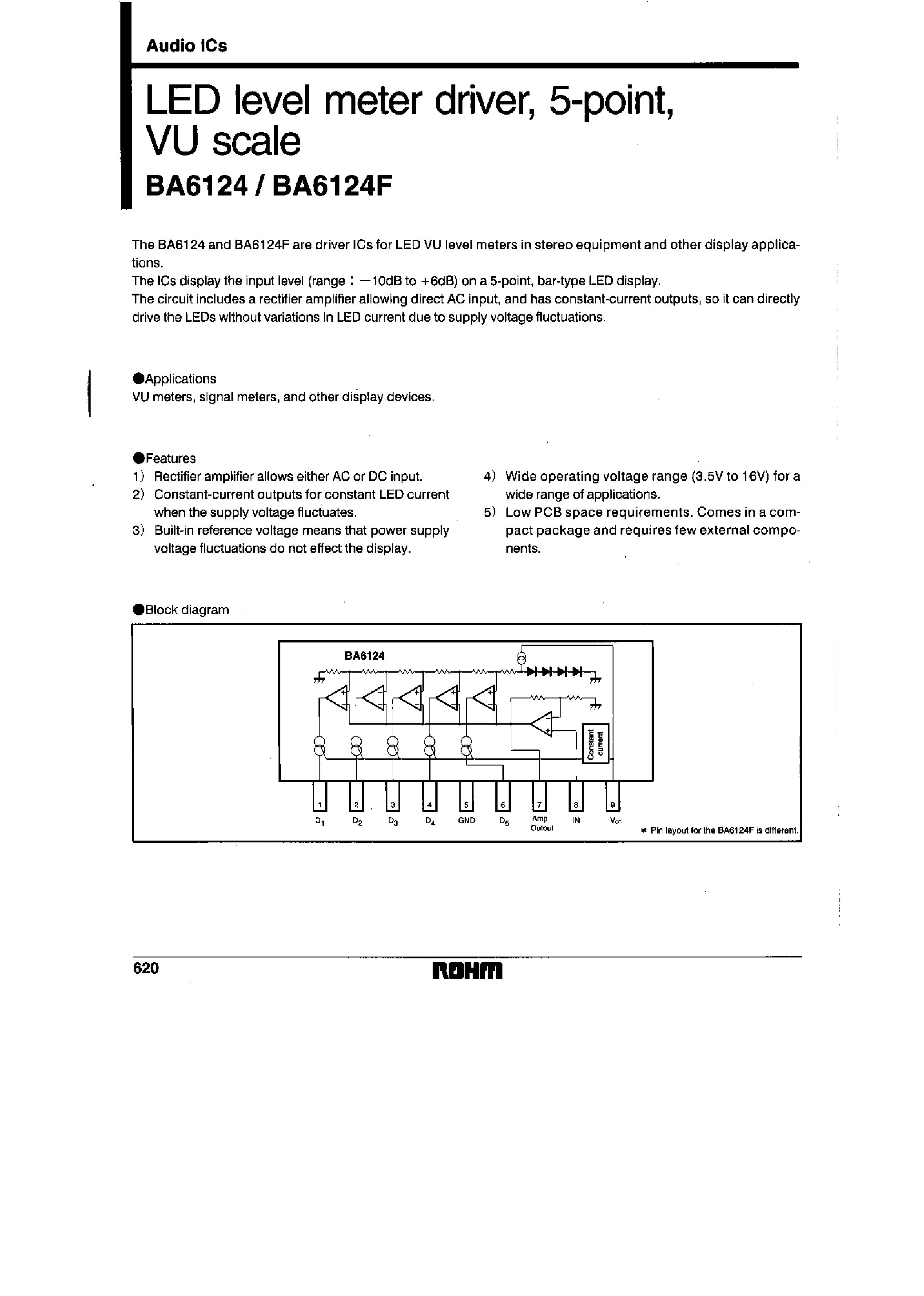 Datasheet BA6124F - LED level meter driver/ 5-point/ VU scale page 1