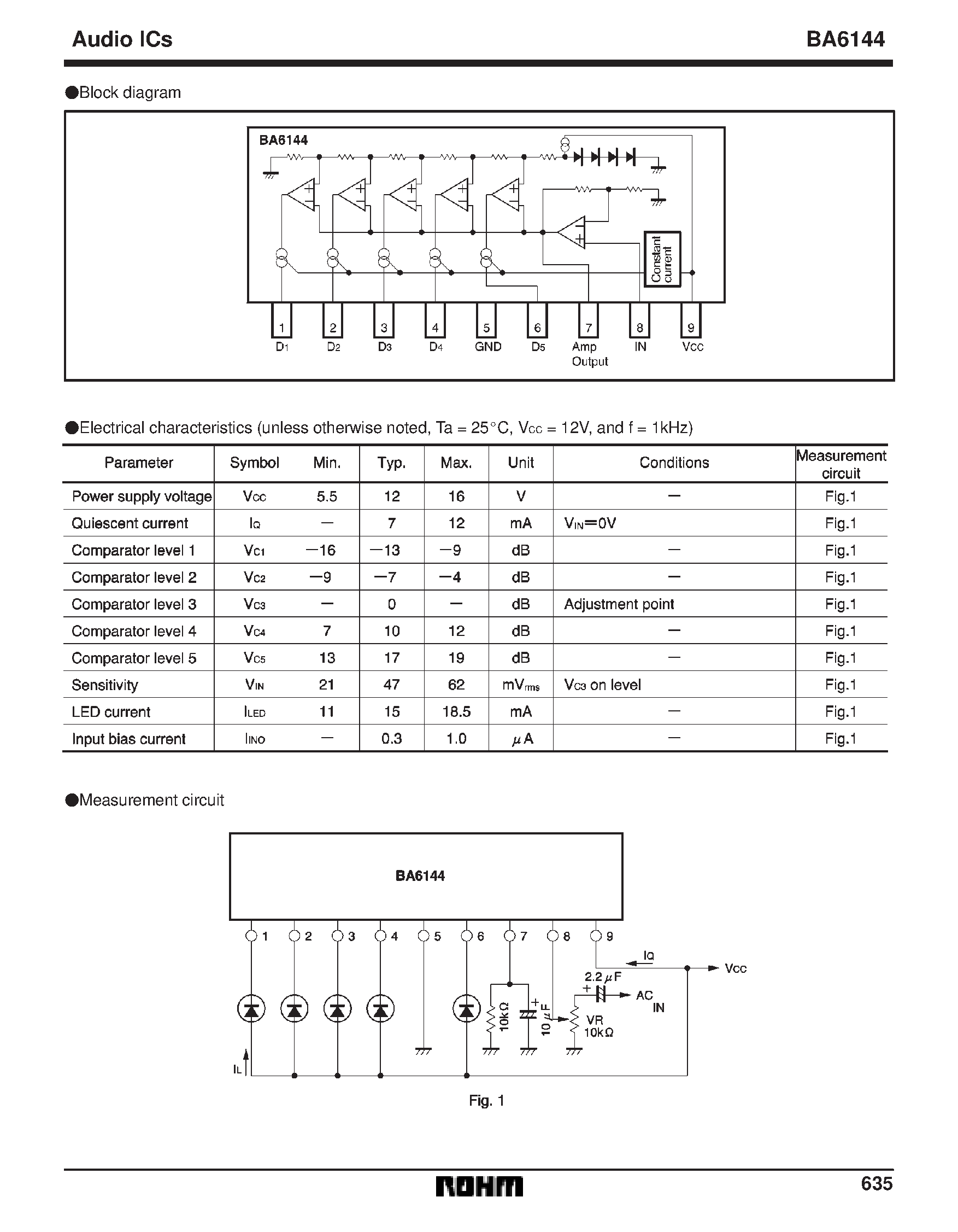 Datasheet BA6144 - LED level meter driver/ 5-point/ VU scale page 2
