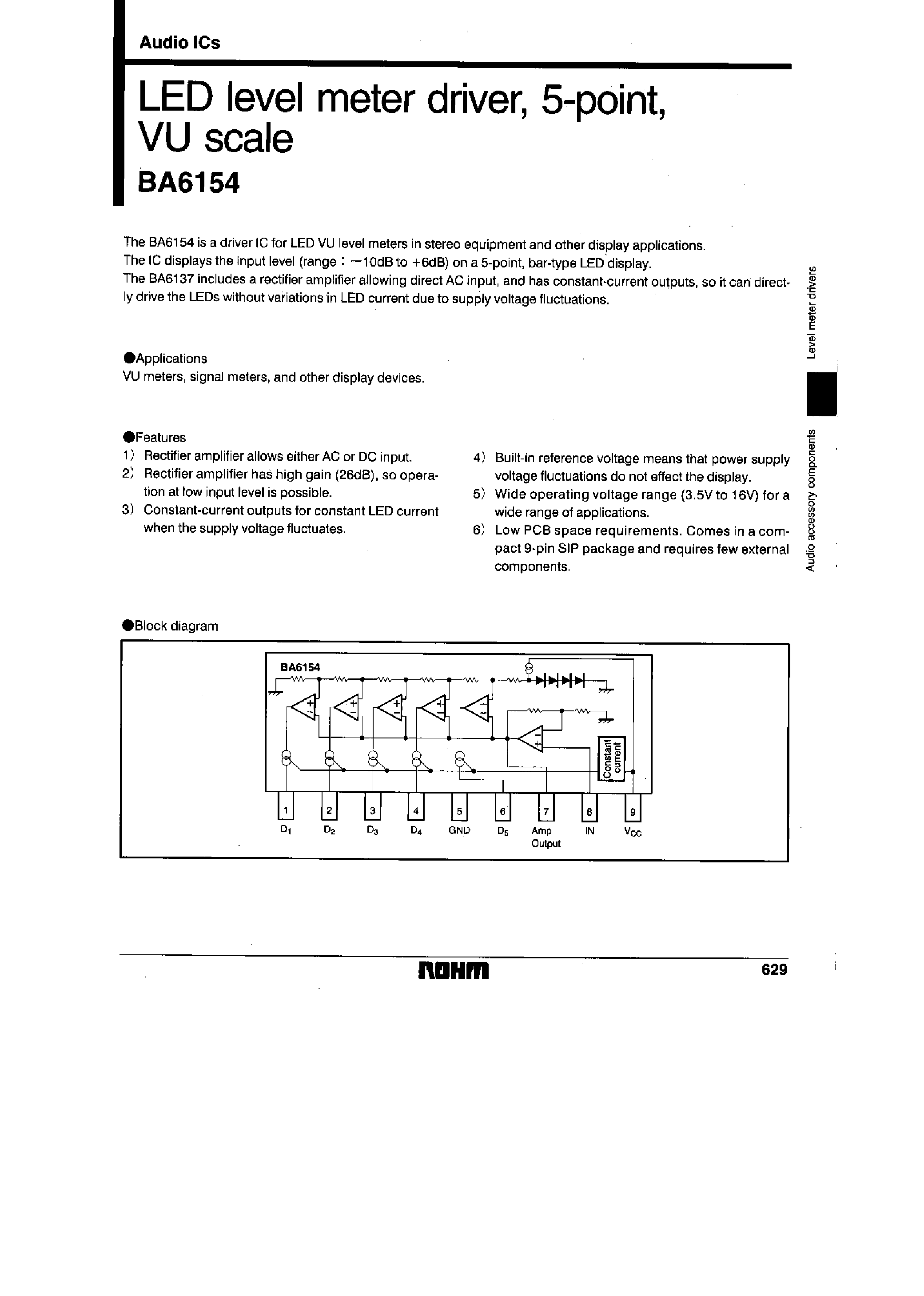 Datasheet BA6154 - LED level meter driver/ 5-point/ VU scale page 1
