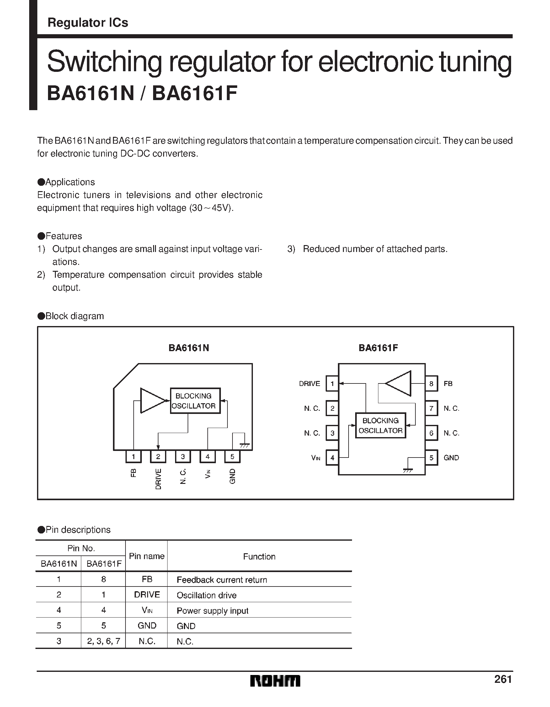 Даташит на микросхему BA6161 страница 1 Даташит BA6161 - Switching regulator for electronic tuning страница 1