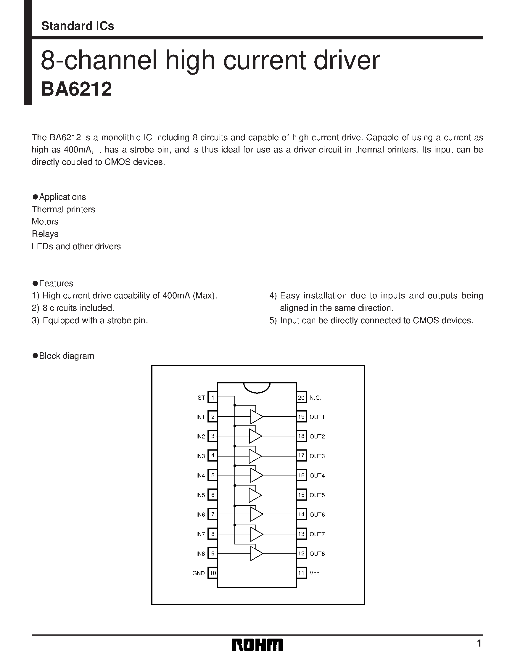 Даташит BA6212 - 8-channel high current driver страница 1
