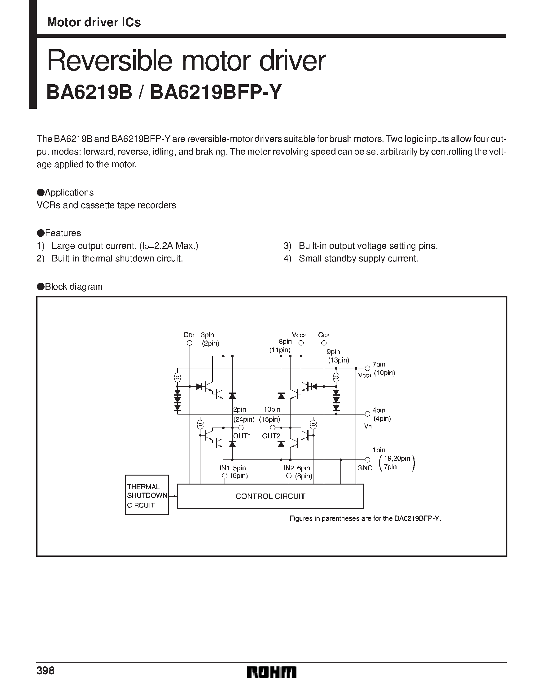 Datasheet BA6219BFP-Y - Reversible motor driver page 1