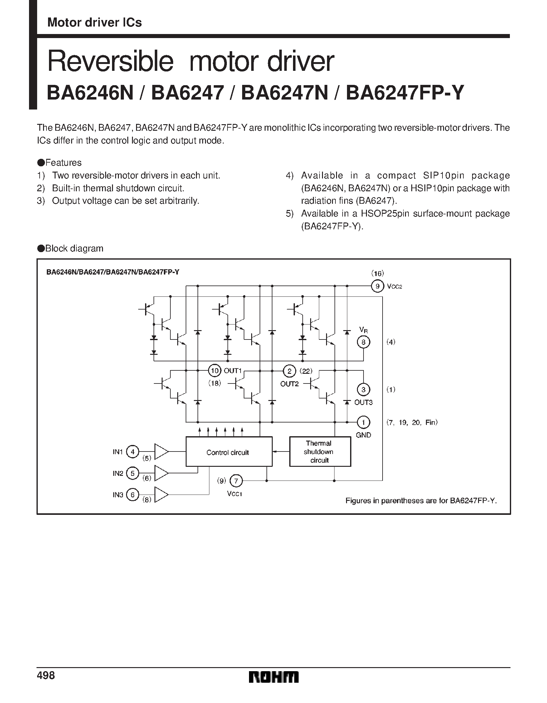 Datasheet BA6247FP-Y page 1 Datasheet BA6247FP-Y - Reversible motor driver page 1