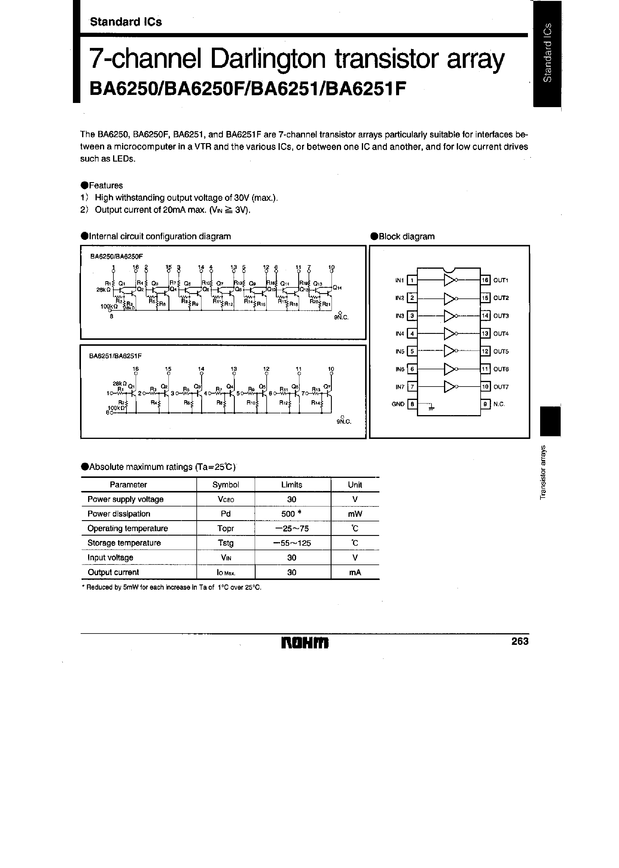 Datasheet BA6250 - 7-CHANNEL DARLINGTON TRANSISTOR ARRAY page 1