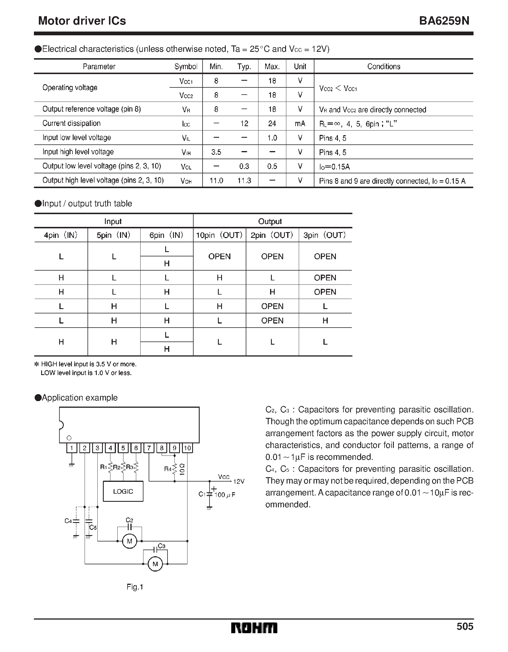 Даташит на микросхему BA6259N страница 2 Даташит BA6259N - 2-channel reversible motor driver страница 2