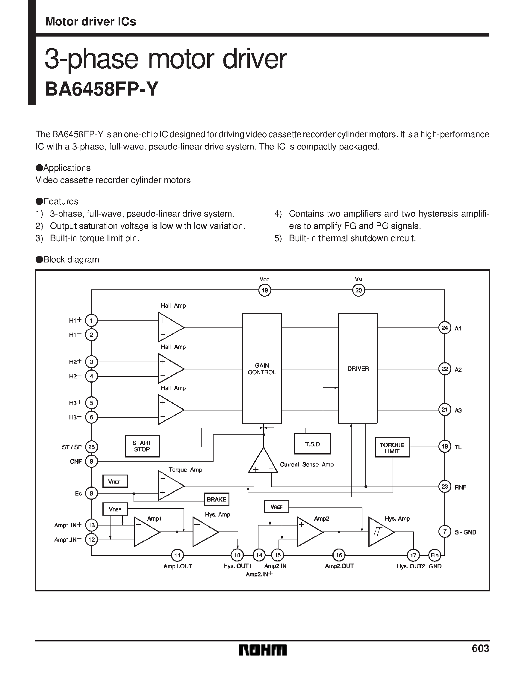 Datasheet BA6458 - 3-phase motor driver page 1