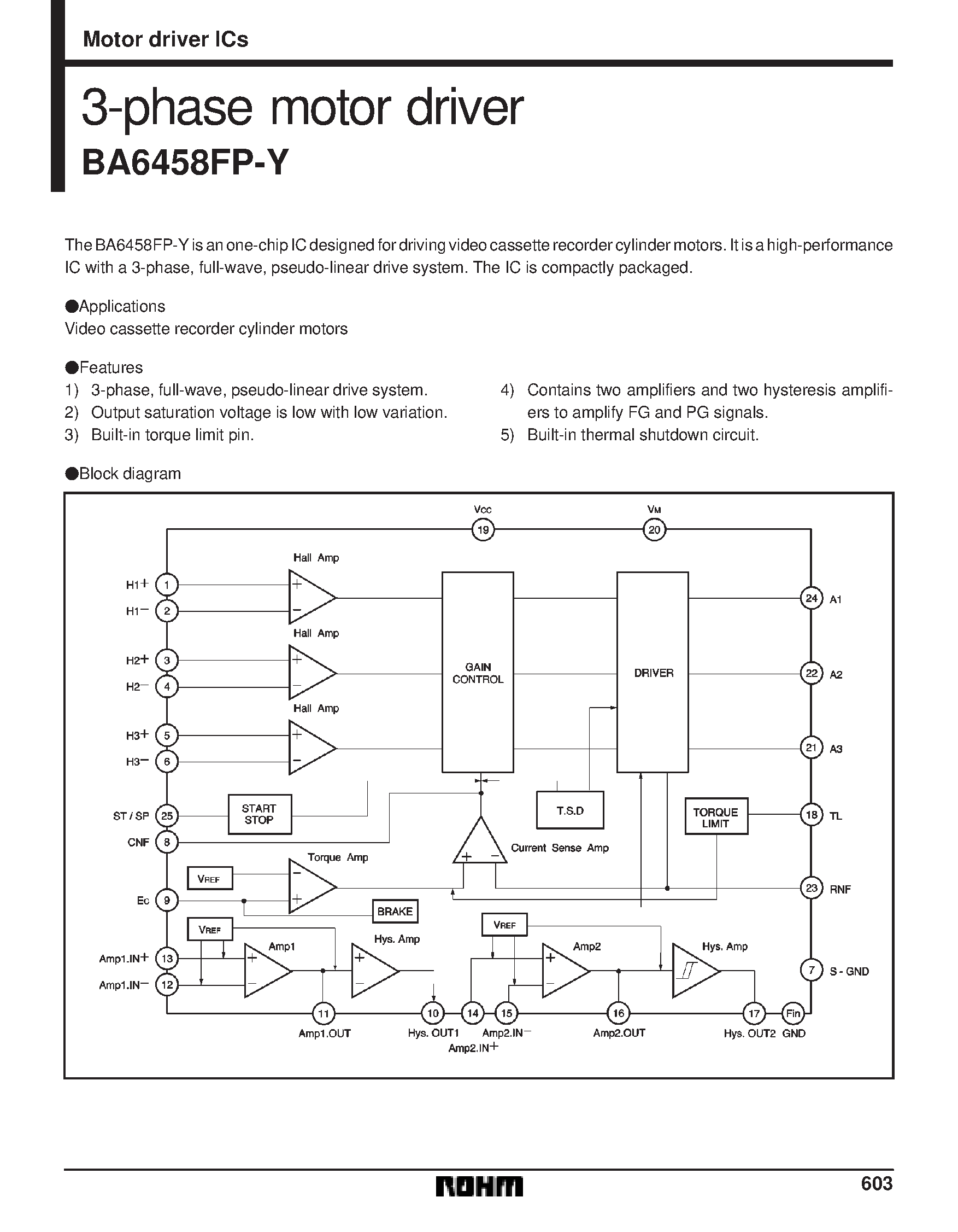 Даташит BA6458FP-Y - 3-phase motor driver страница 1